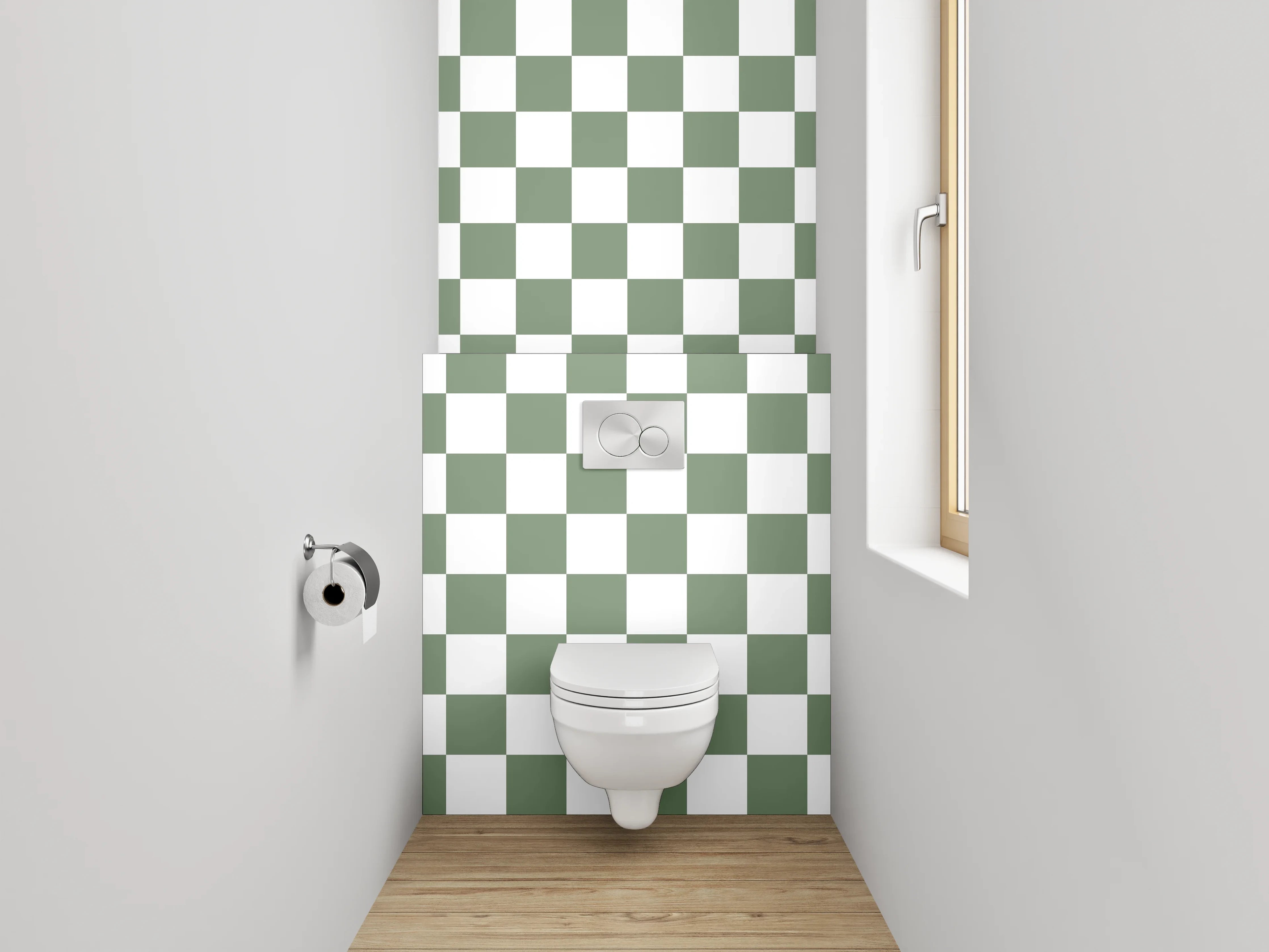 WC-Rückwand - Weiß-grünes Schachbrettmuster Modern