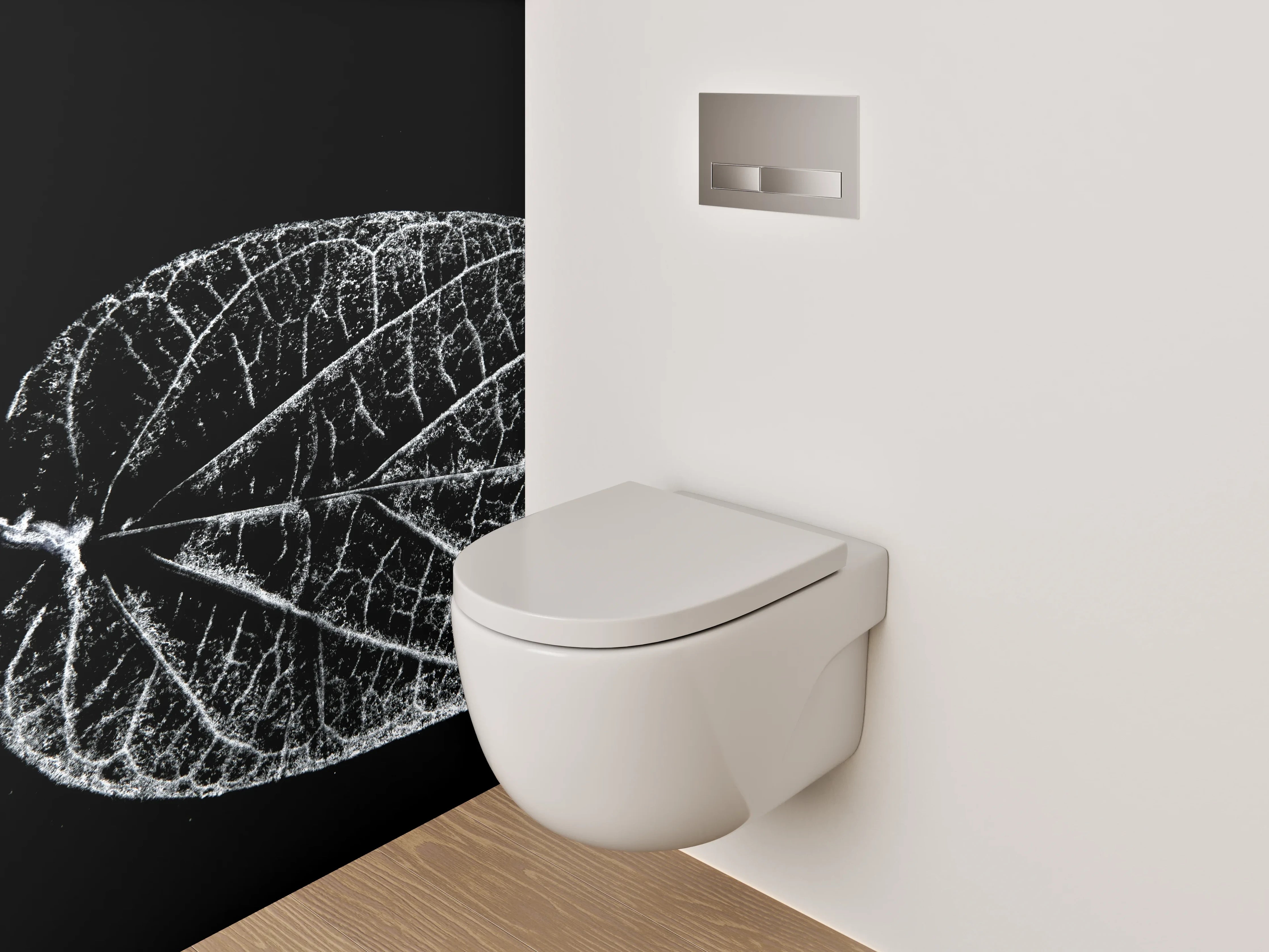 WC-Rückwand - Weiß-schwarzes Blatt in feiner Struktur