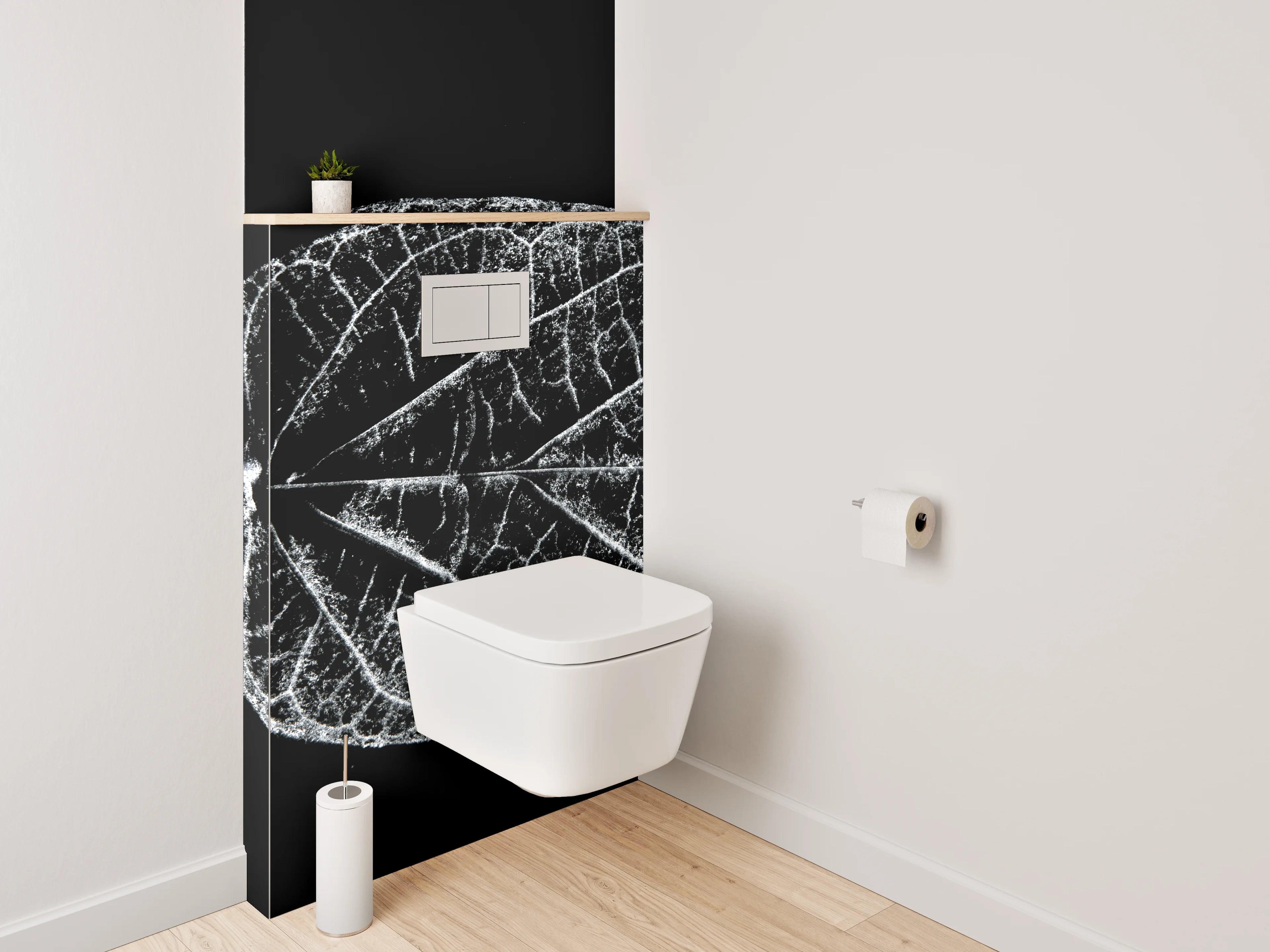 WC-Rückwand - Weiß-schwarzes Blatt in feiner Struktur
