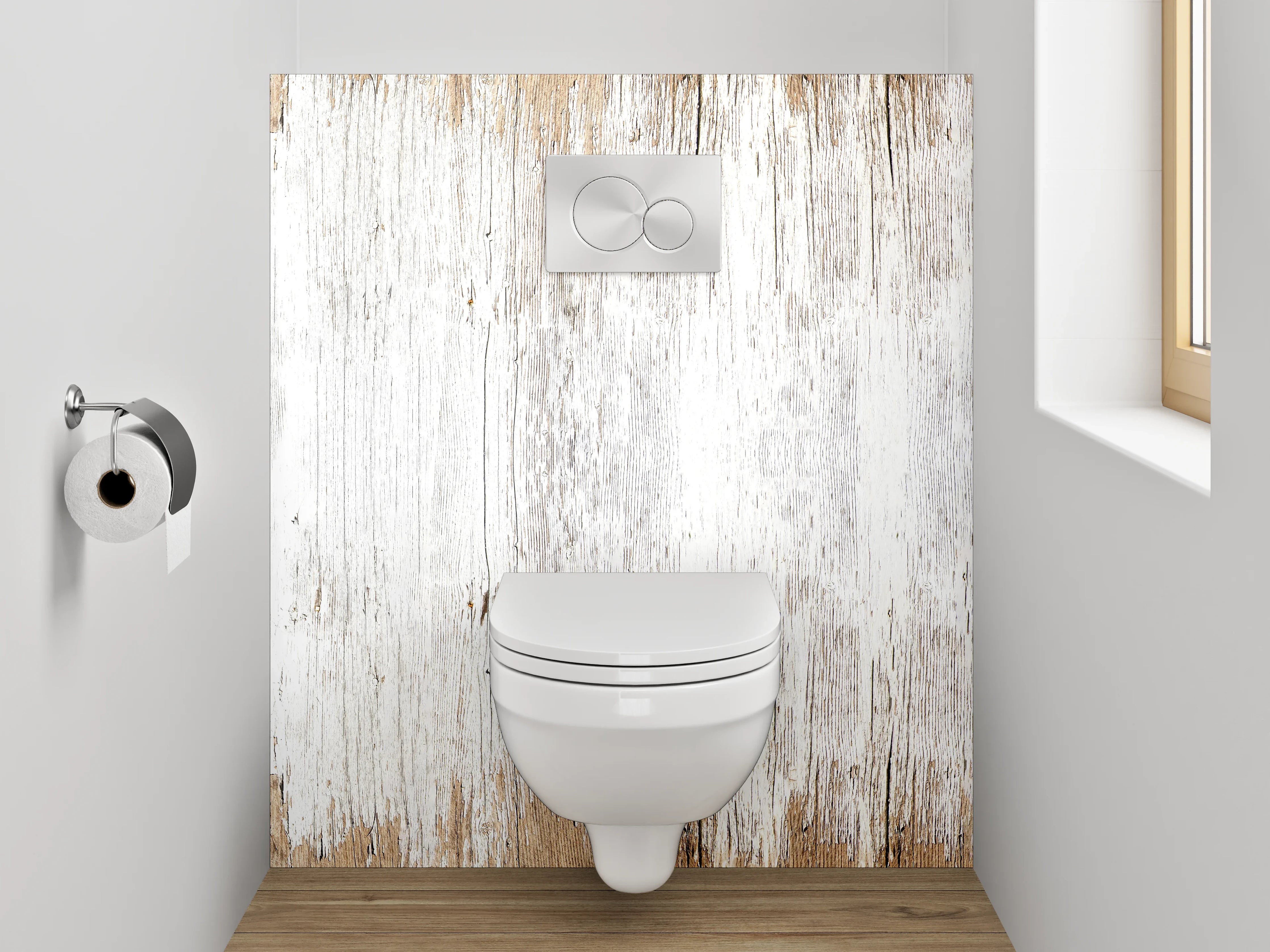 WC-Rückwand - Weißbraune Vintage-Holzoptik