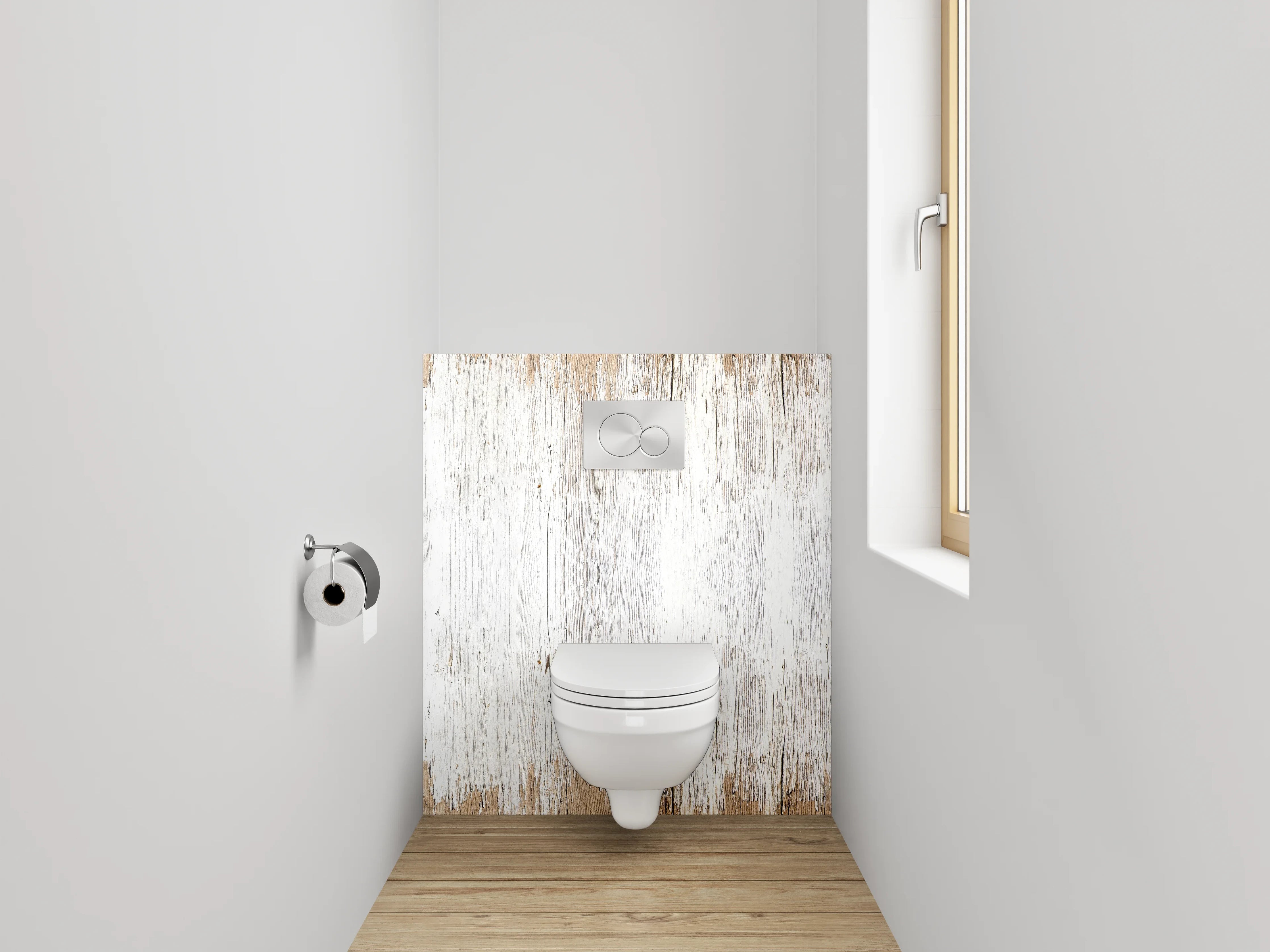 WC-Rückwand - Weißbraune Vintage-Holzoptik