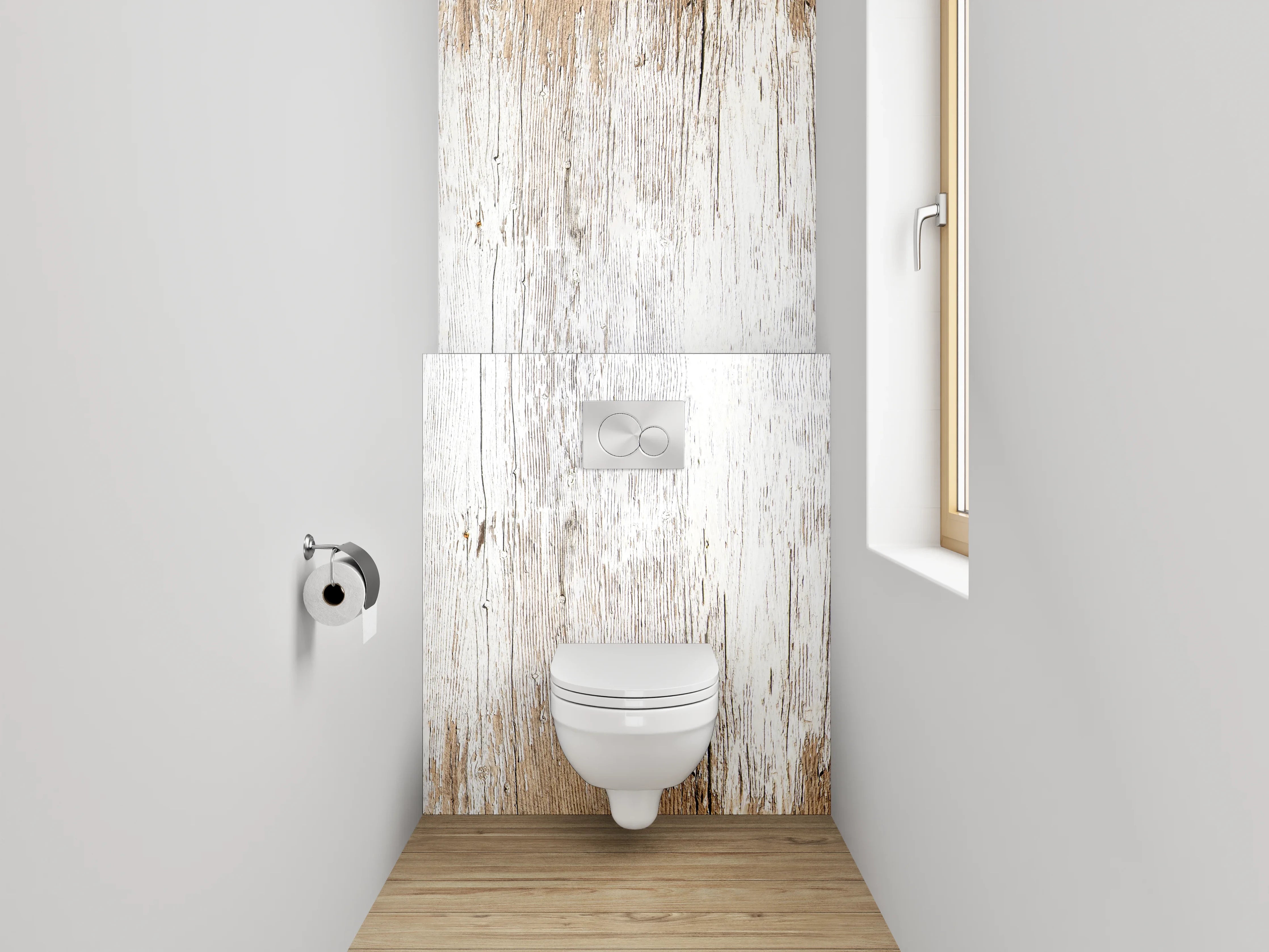 WC-Rückwand - Weißbraune Vintage-Holzoptik