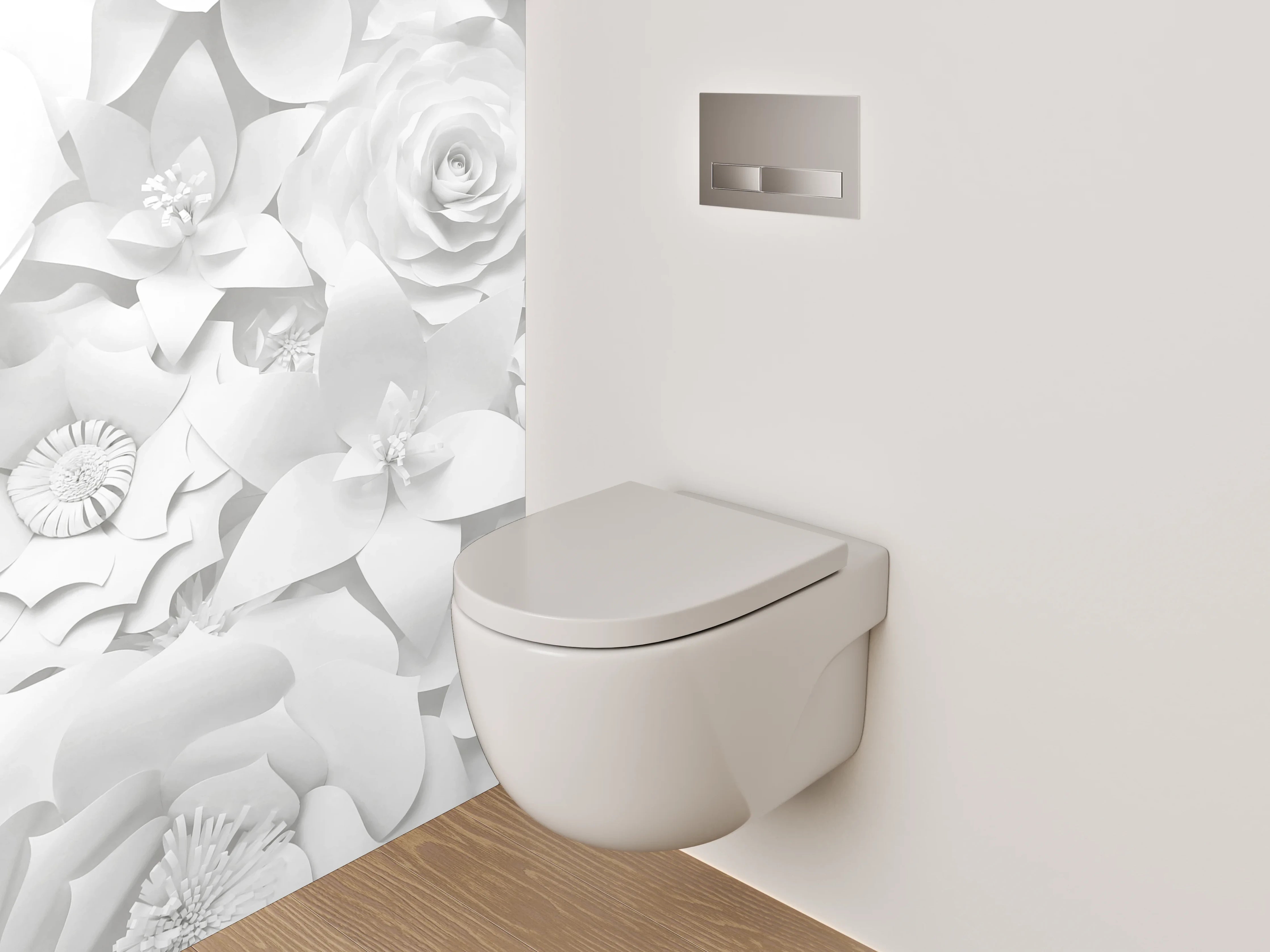 WC-Rückwand - Weiße 3D-Blumen Tapete