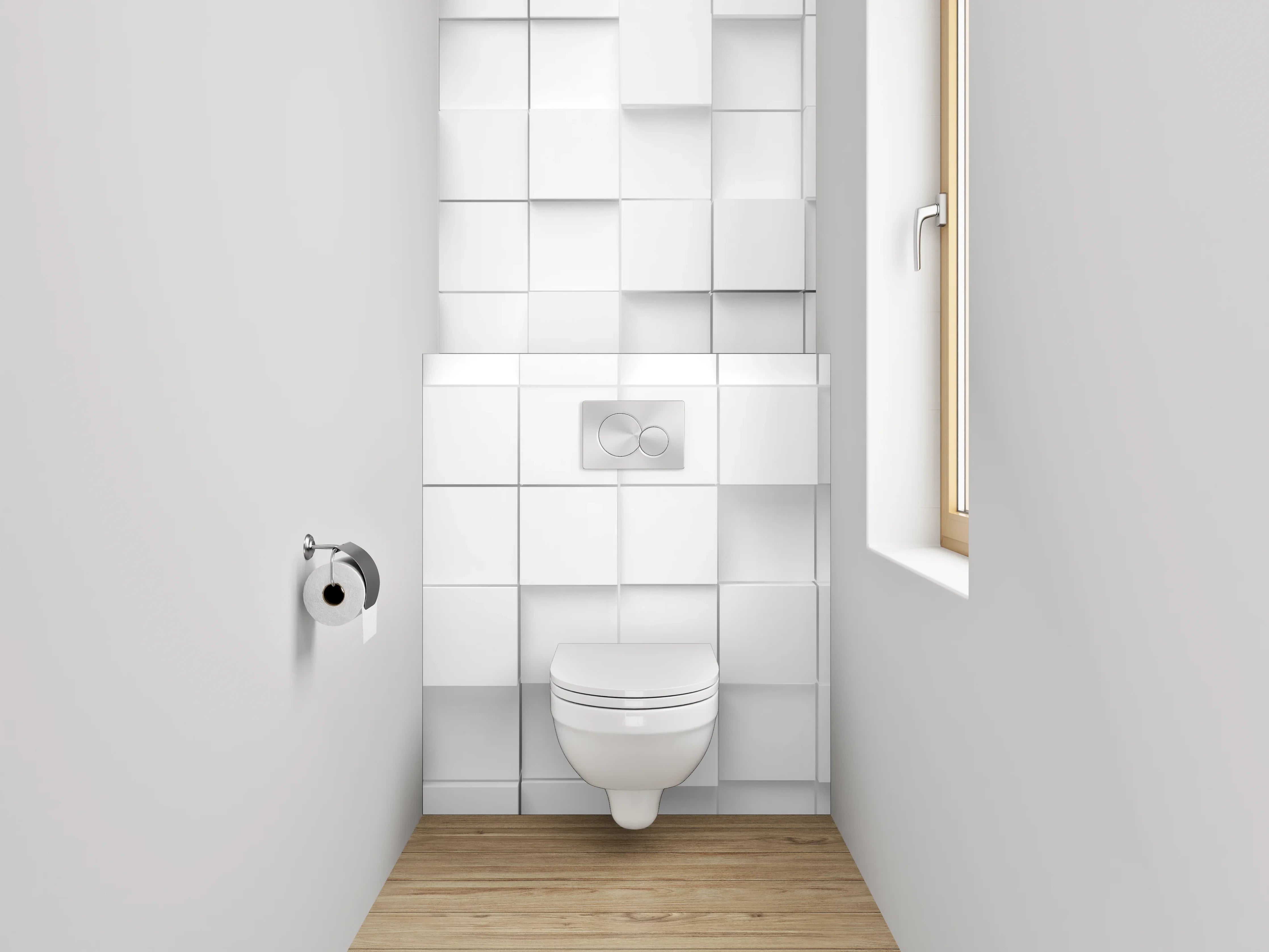WC-Rückwand - Weiße 3D-Kacheln Modern Geometrisch