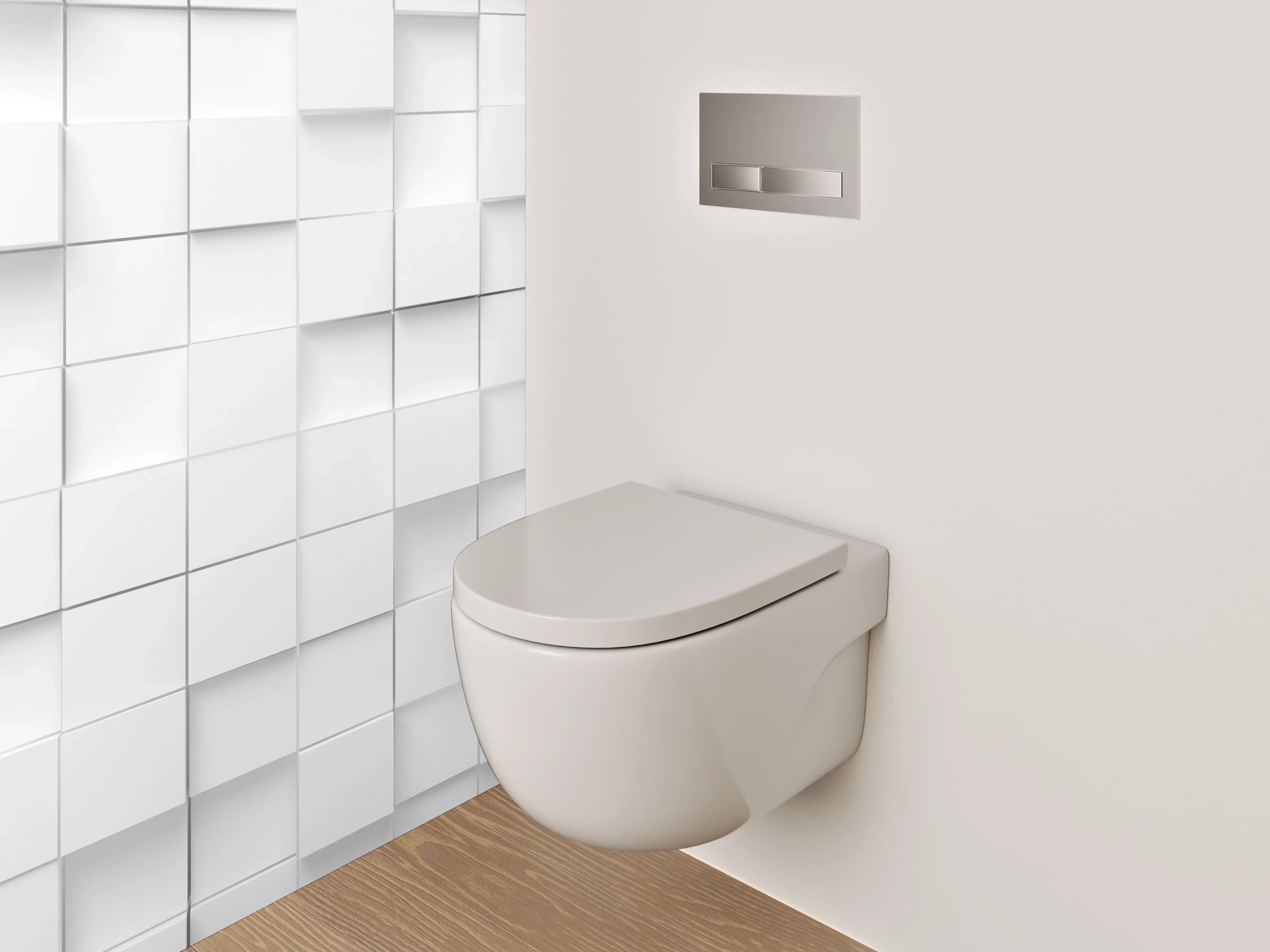 WC-Rückwand - Weiße 3D-Kacheln Modern Geometrisch