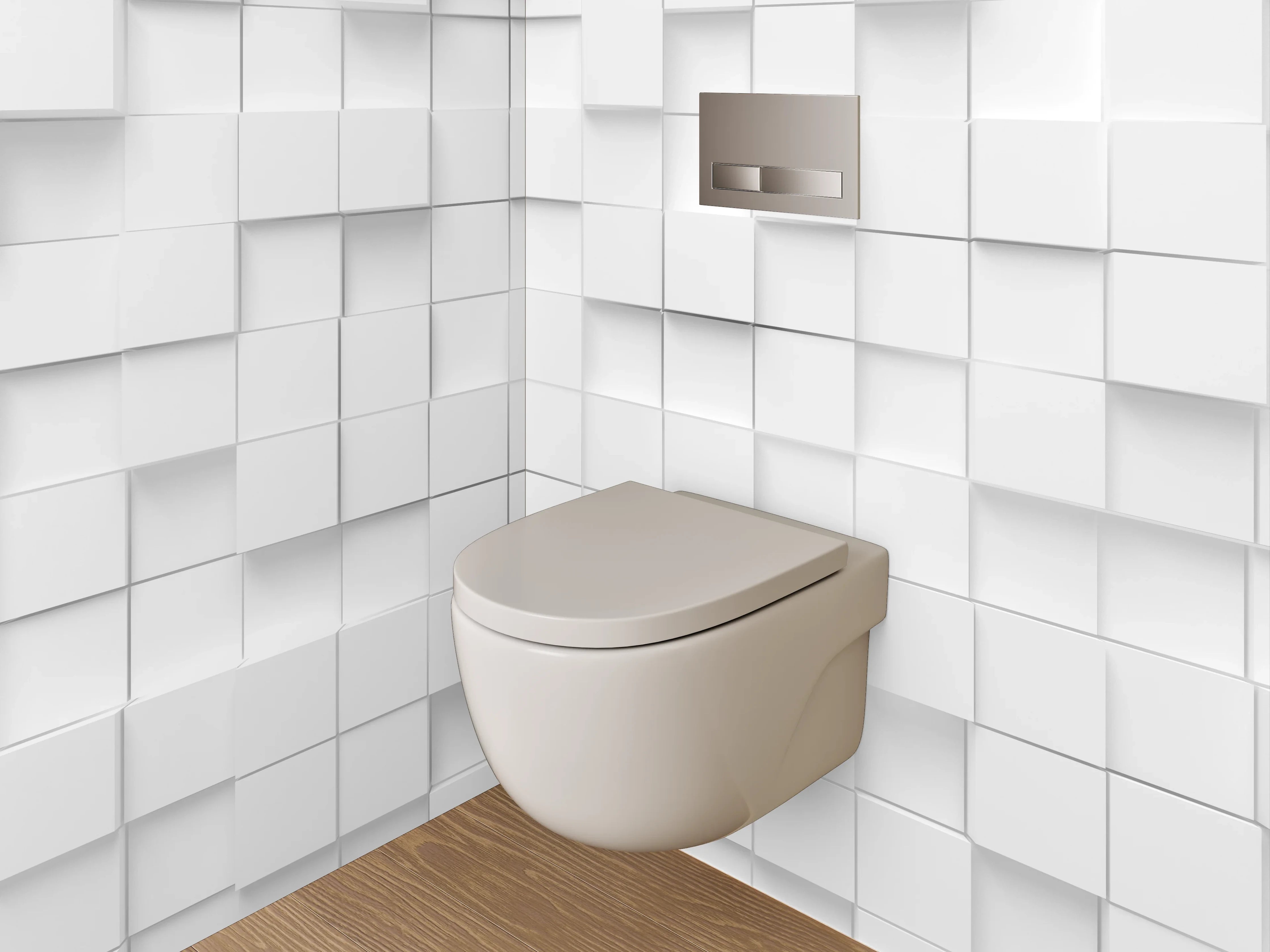 WC-Rückwand - Weiße 3D-Kacheln Modern Geometrisch