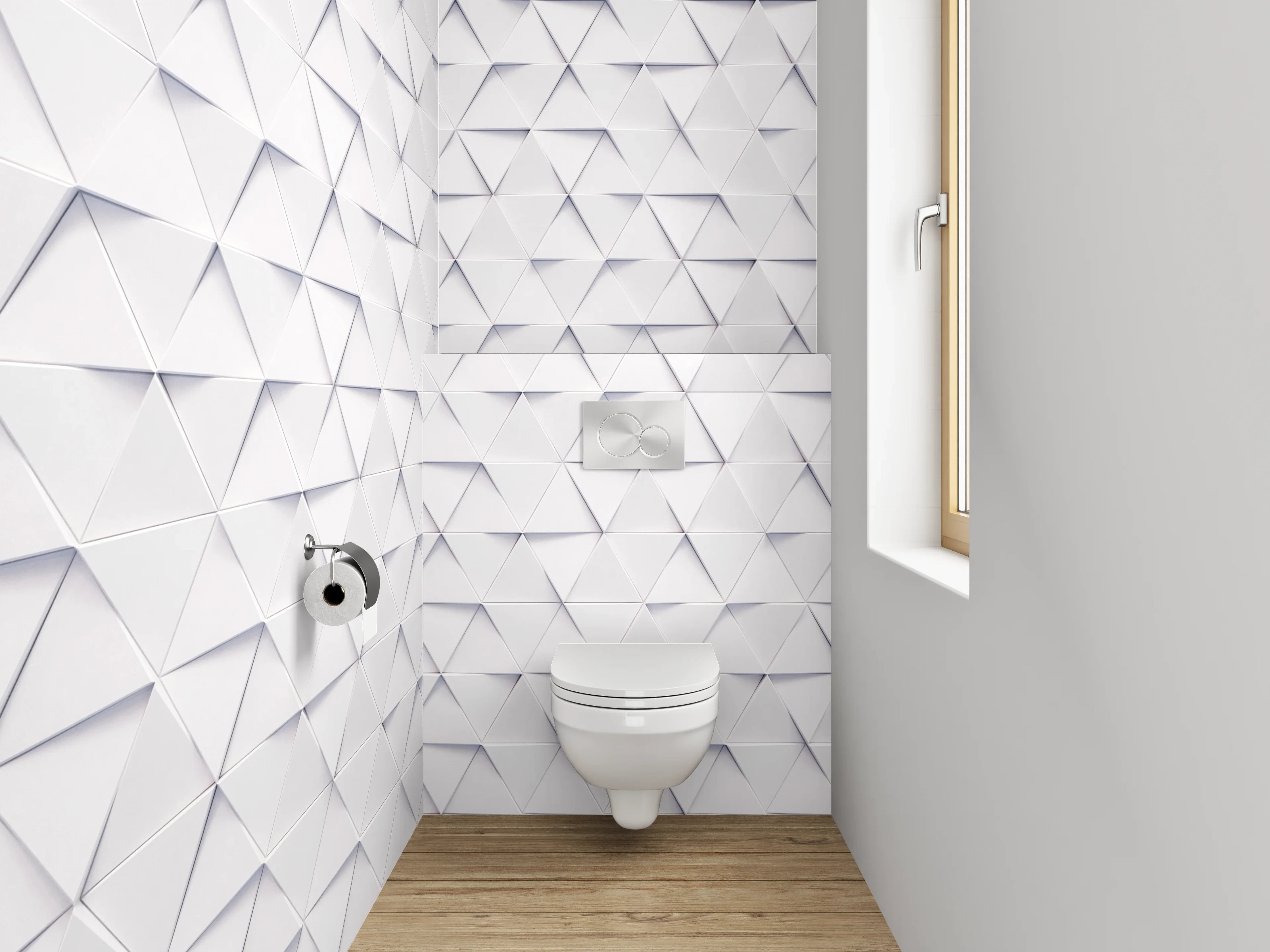 WC-Rückwand - Weiße 3D-Muster Geometrie Design