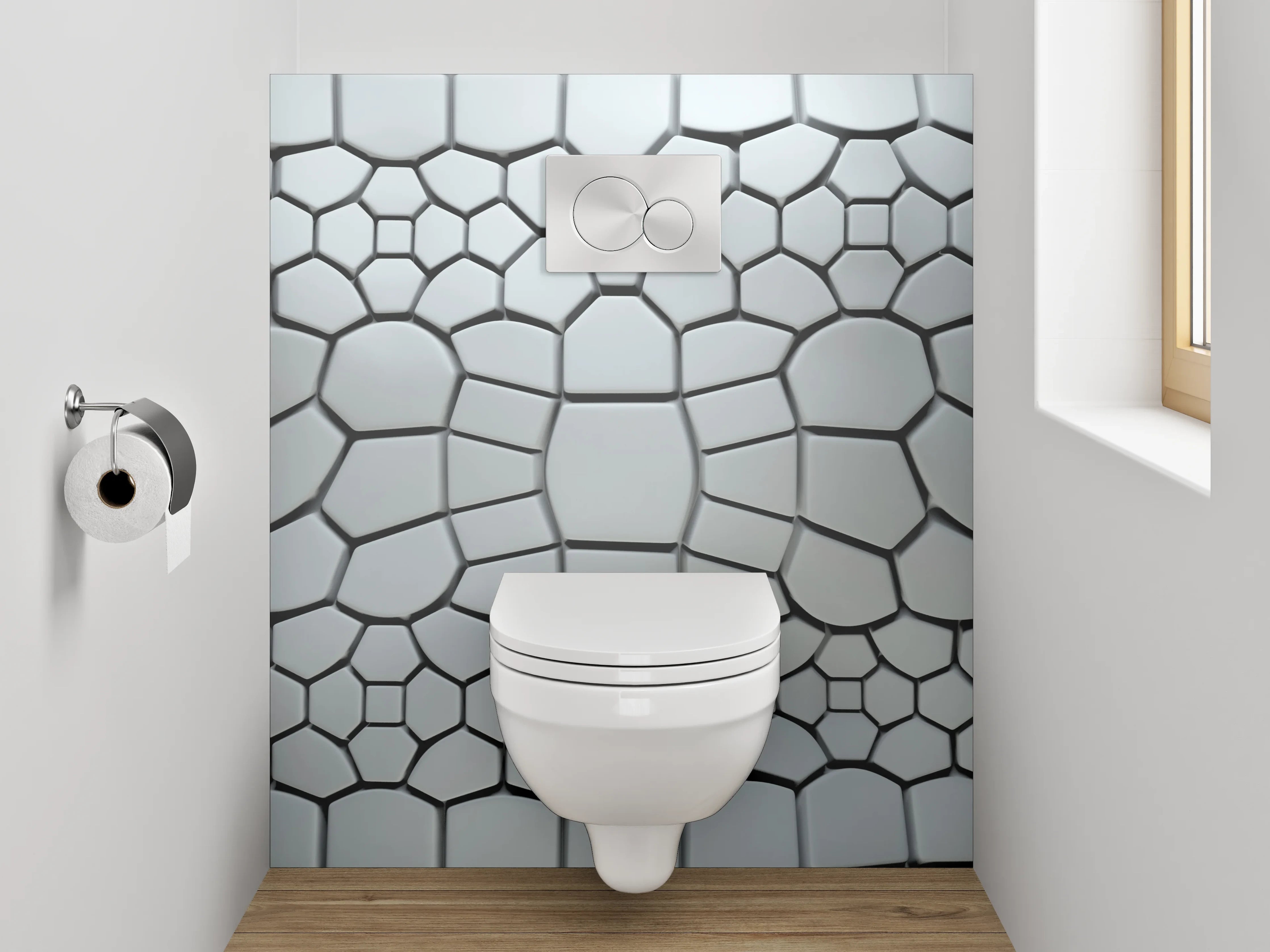 WC-Rückwand - Weiße Abstrakte Kachelmuster-Optik