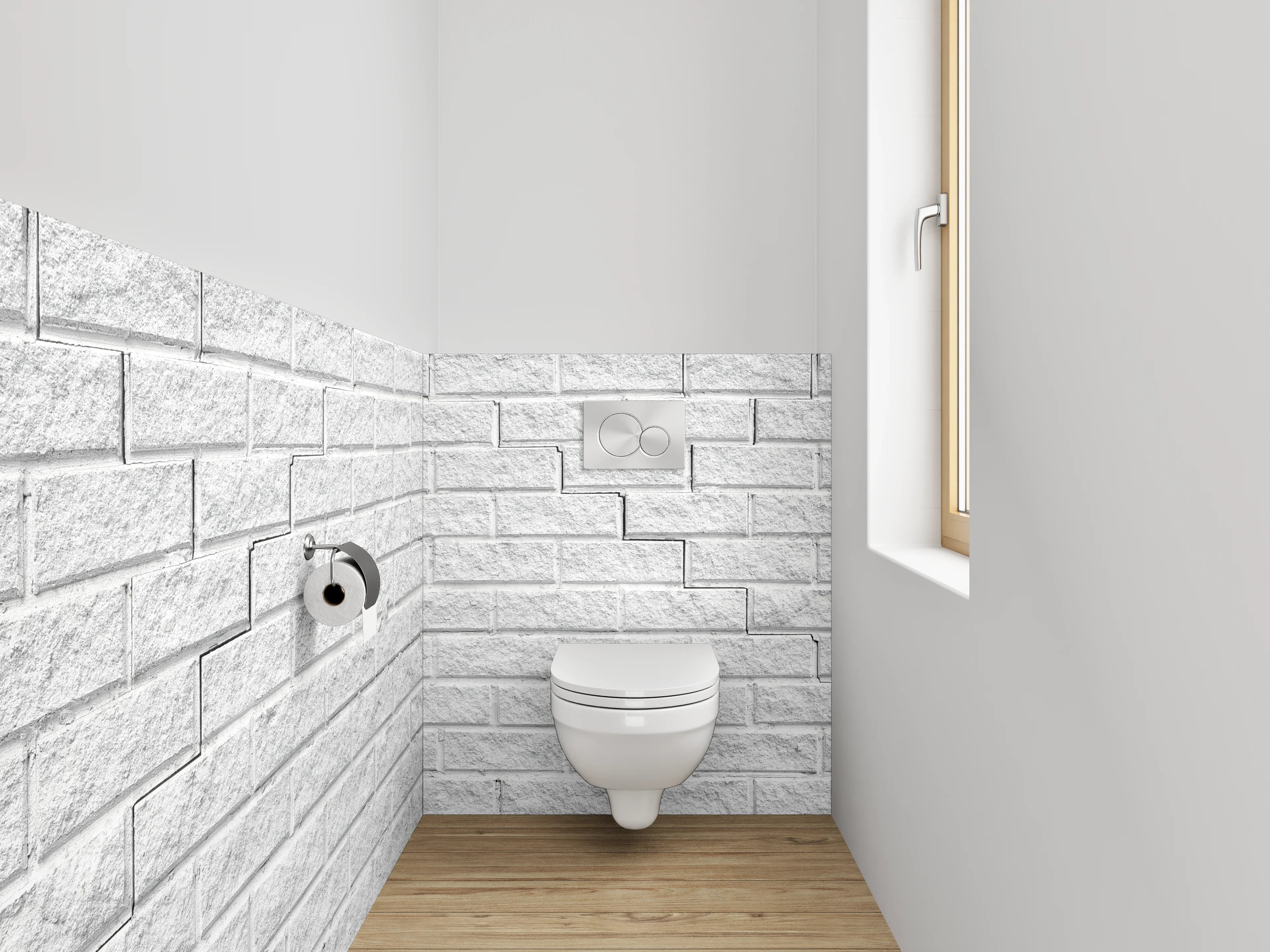 WC-Rückwand - Weiße Backstein-Optik Wanddekor