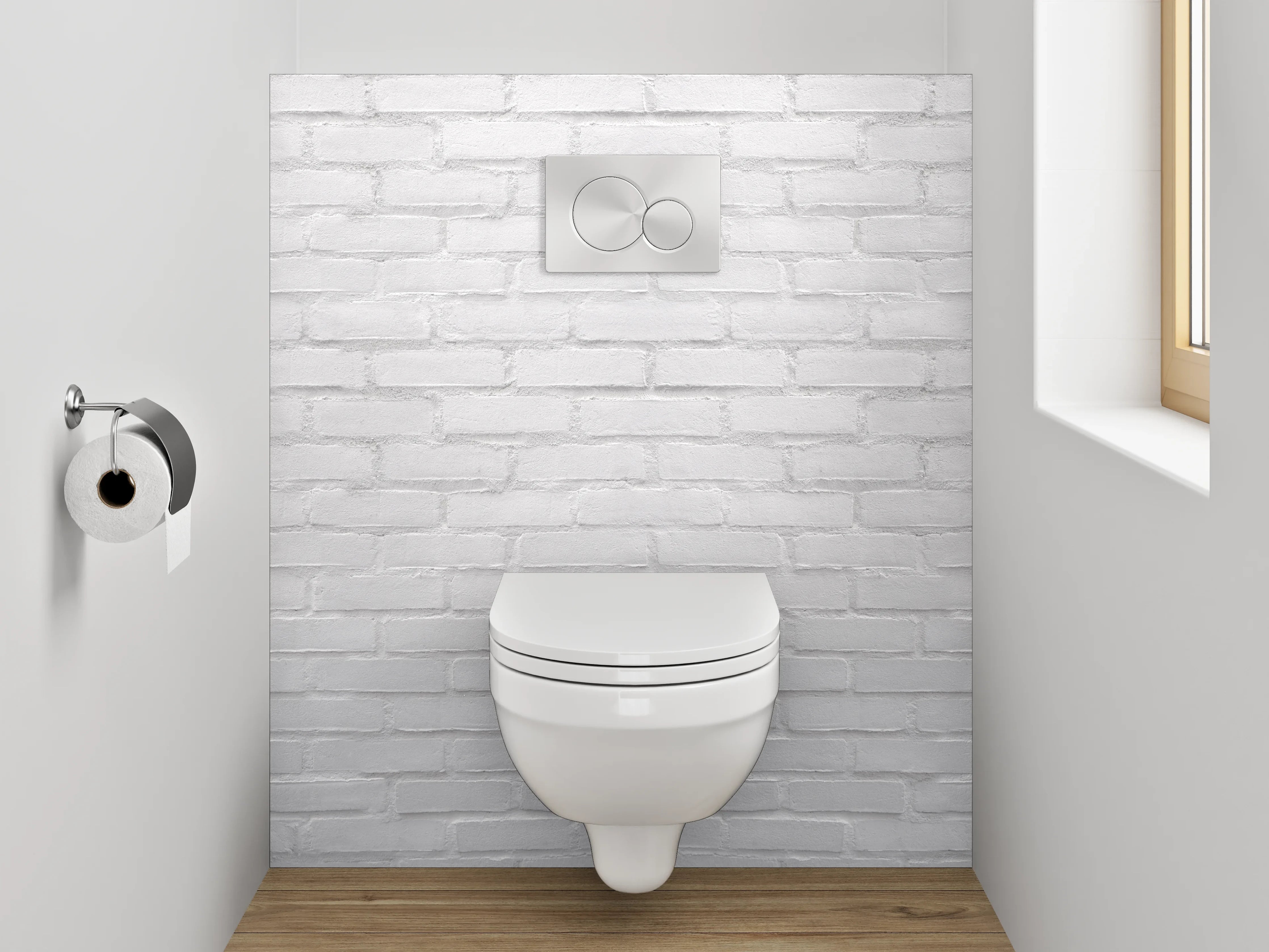 WC-Rückwand - Weiße Backsteinwand Strukturiert Minimalistisch