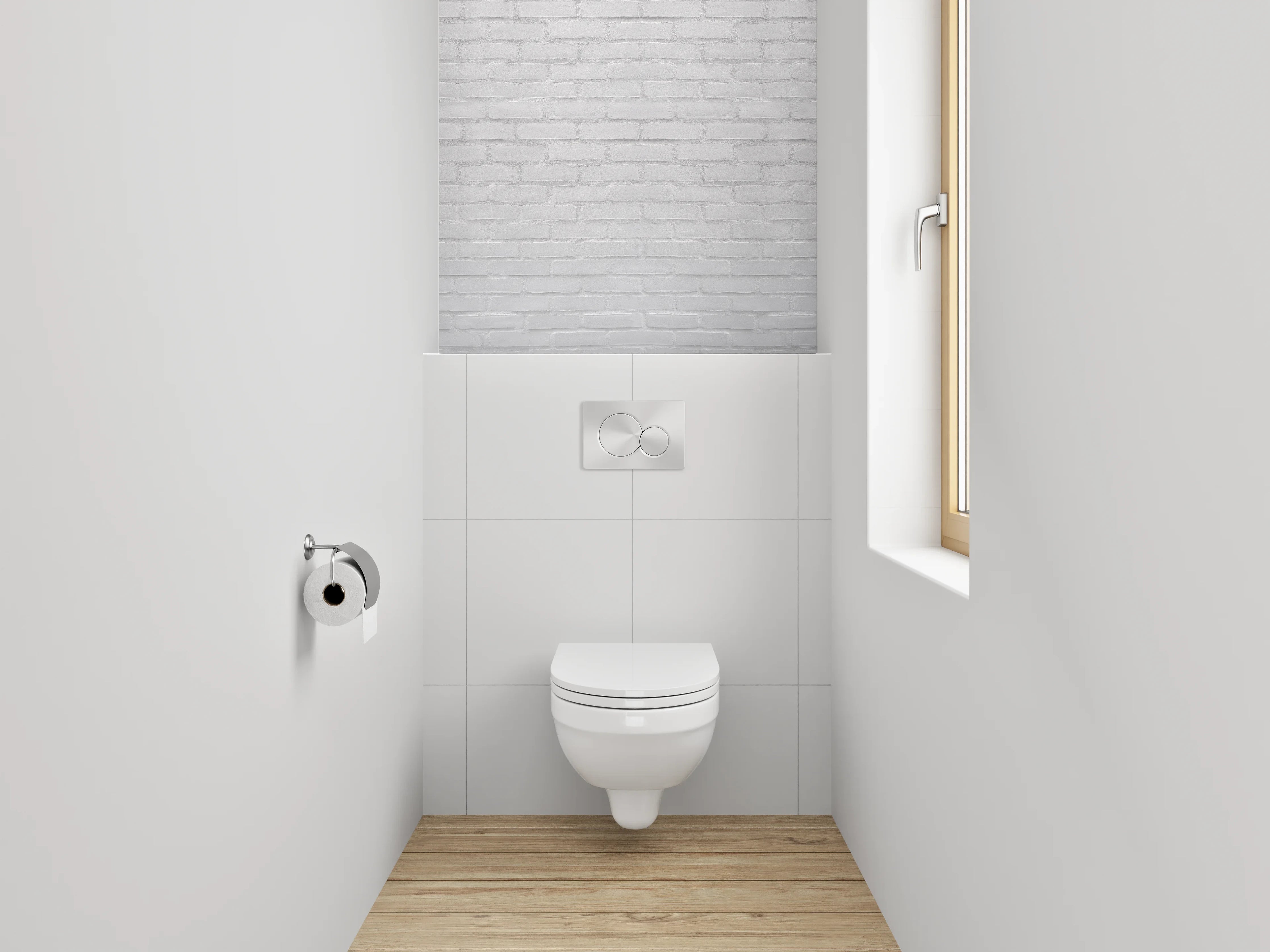 WC-Rückwand - Weiße Backsteinwand Strukturiert Minimalistisch