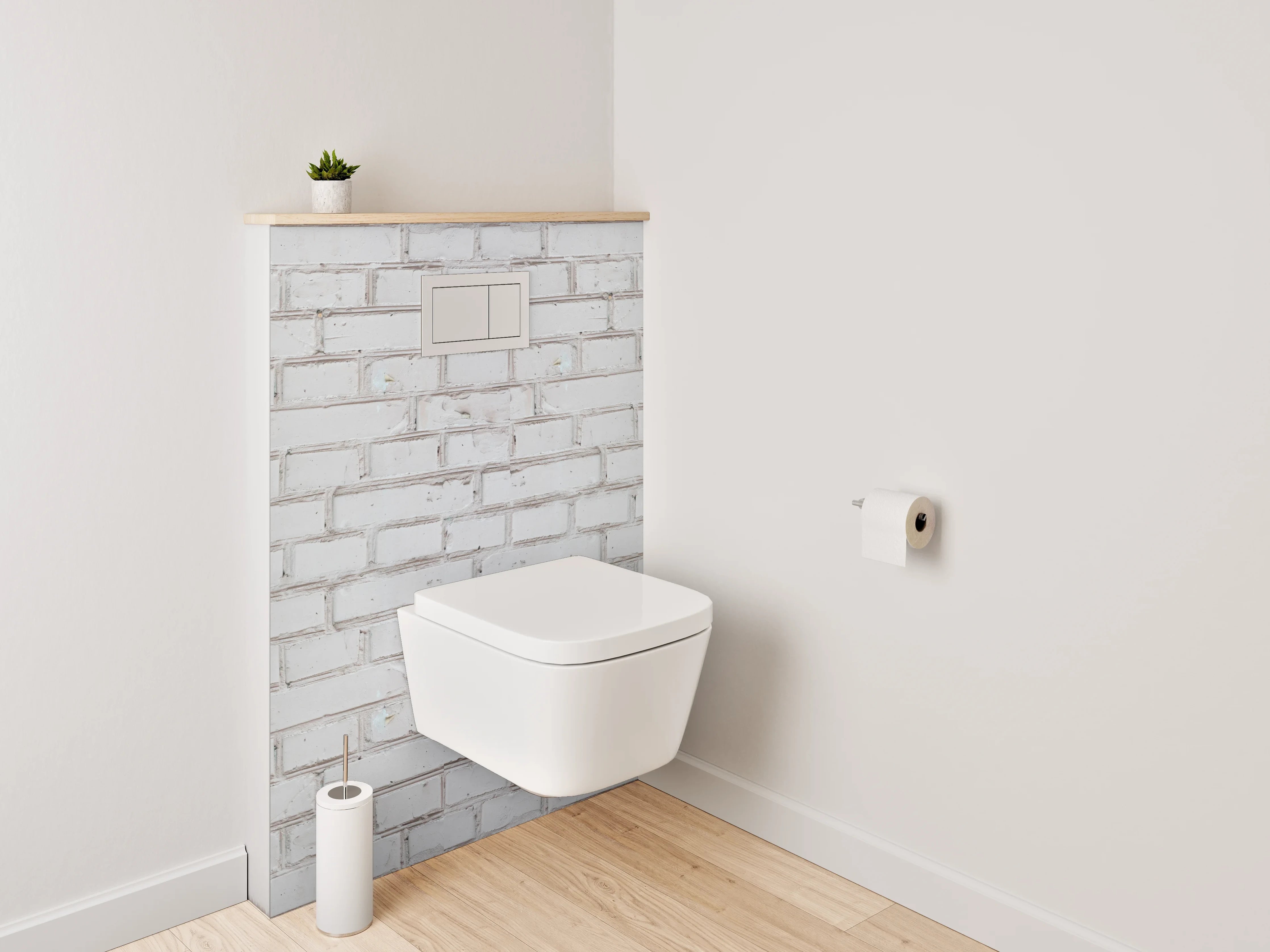 WC-Rückwand - Weiße Backsteinwand Symmetrisch Modern