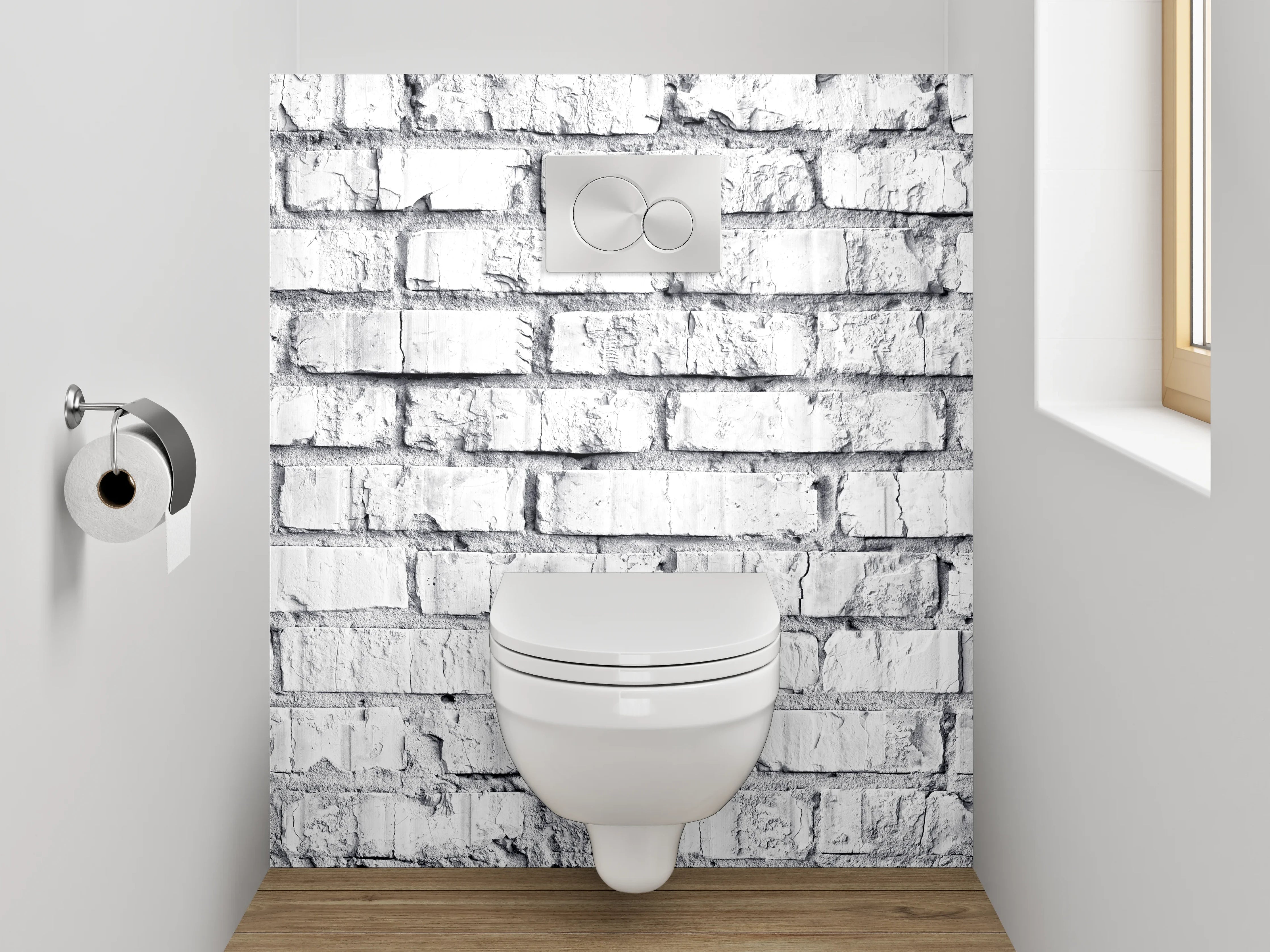 WC-Rückwand - Weiße Backsteinwand Vintage-Look