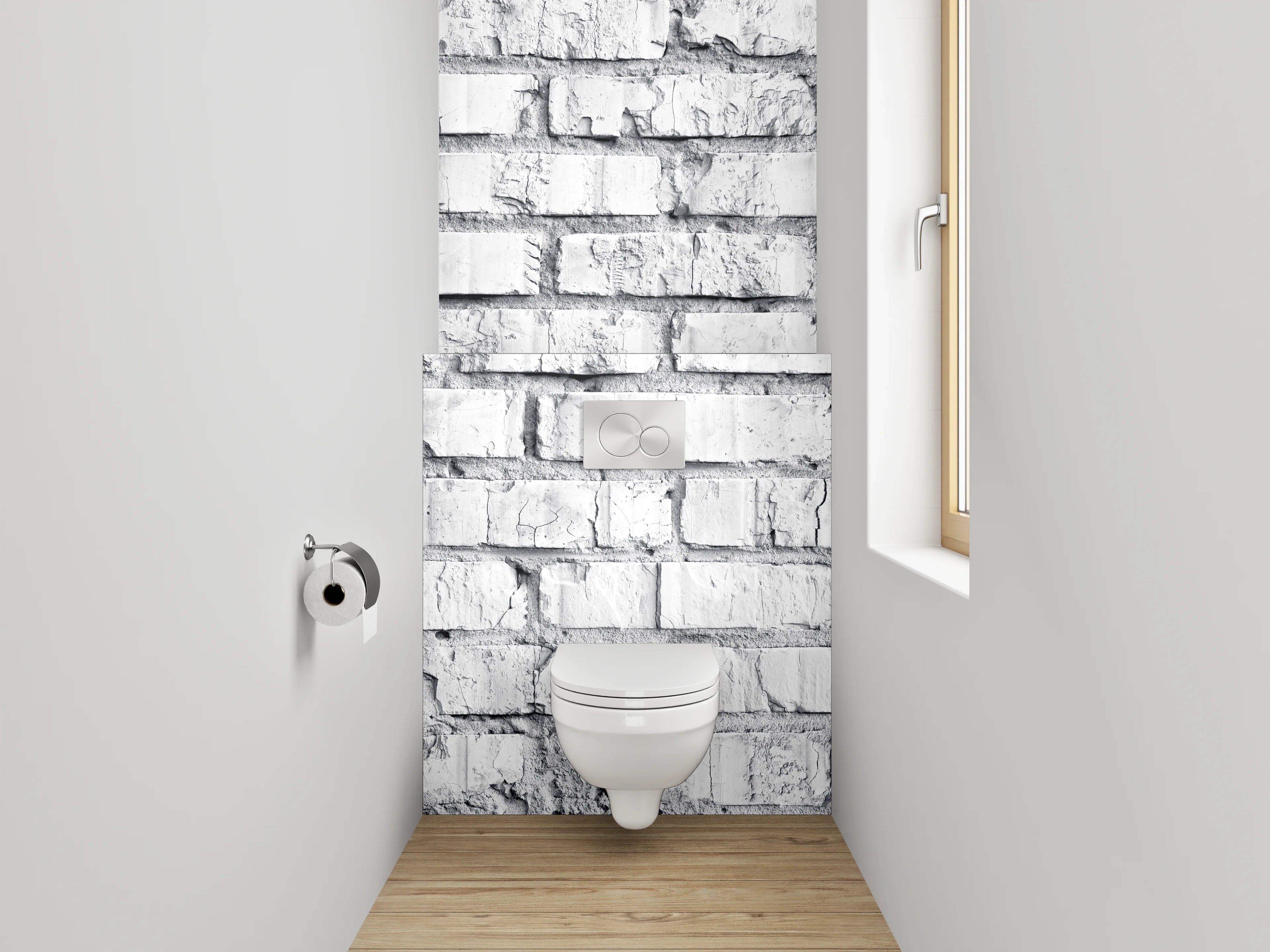 WC-Rückwand - Weiße Backsteinwand Vintage-Look