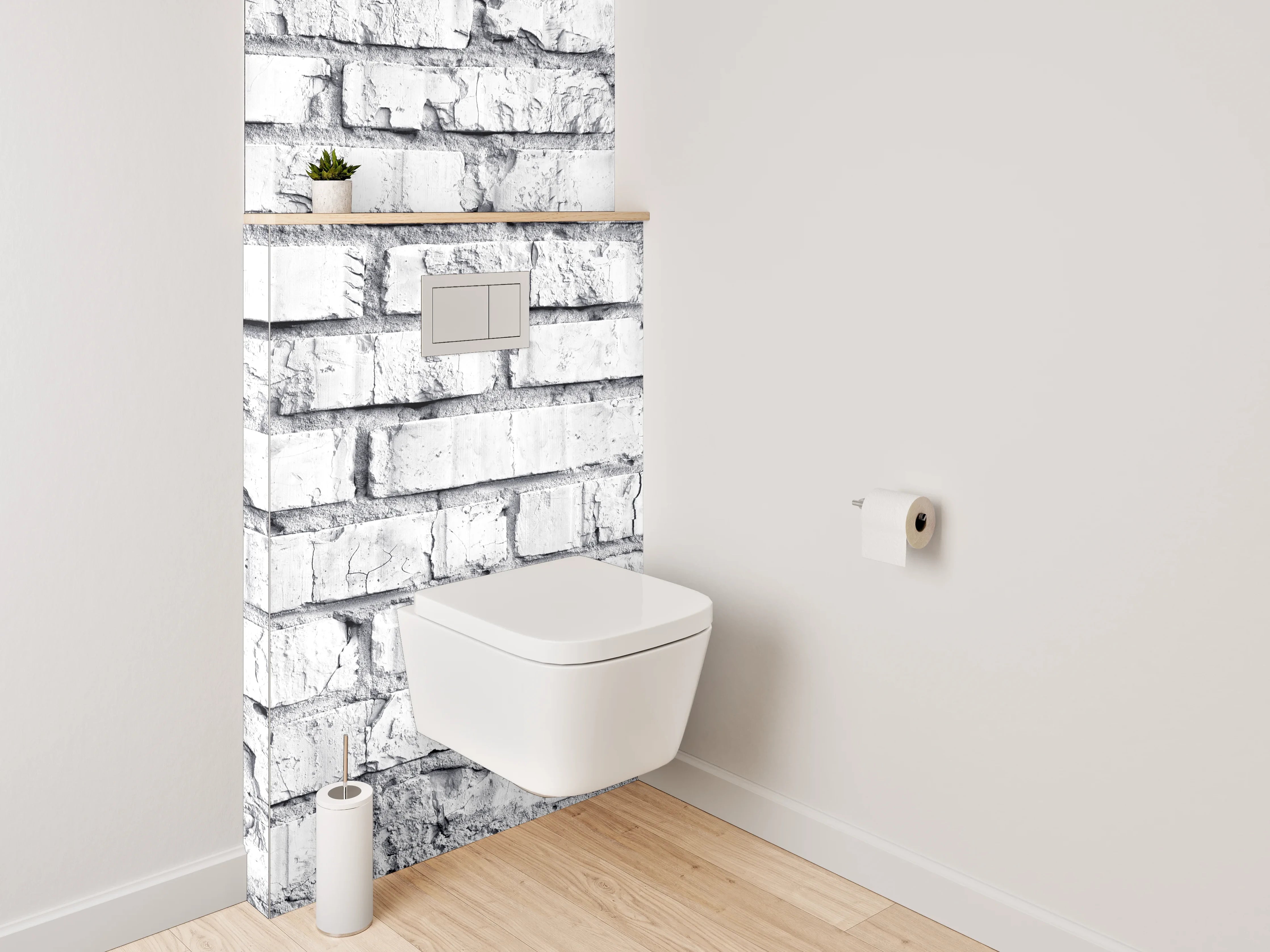 WC-Rückwand - Weiße Backsteinwand Vintage-Look