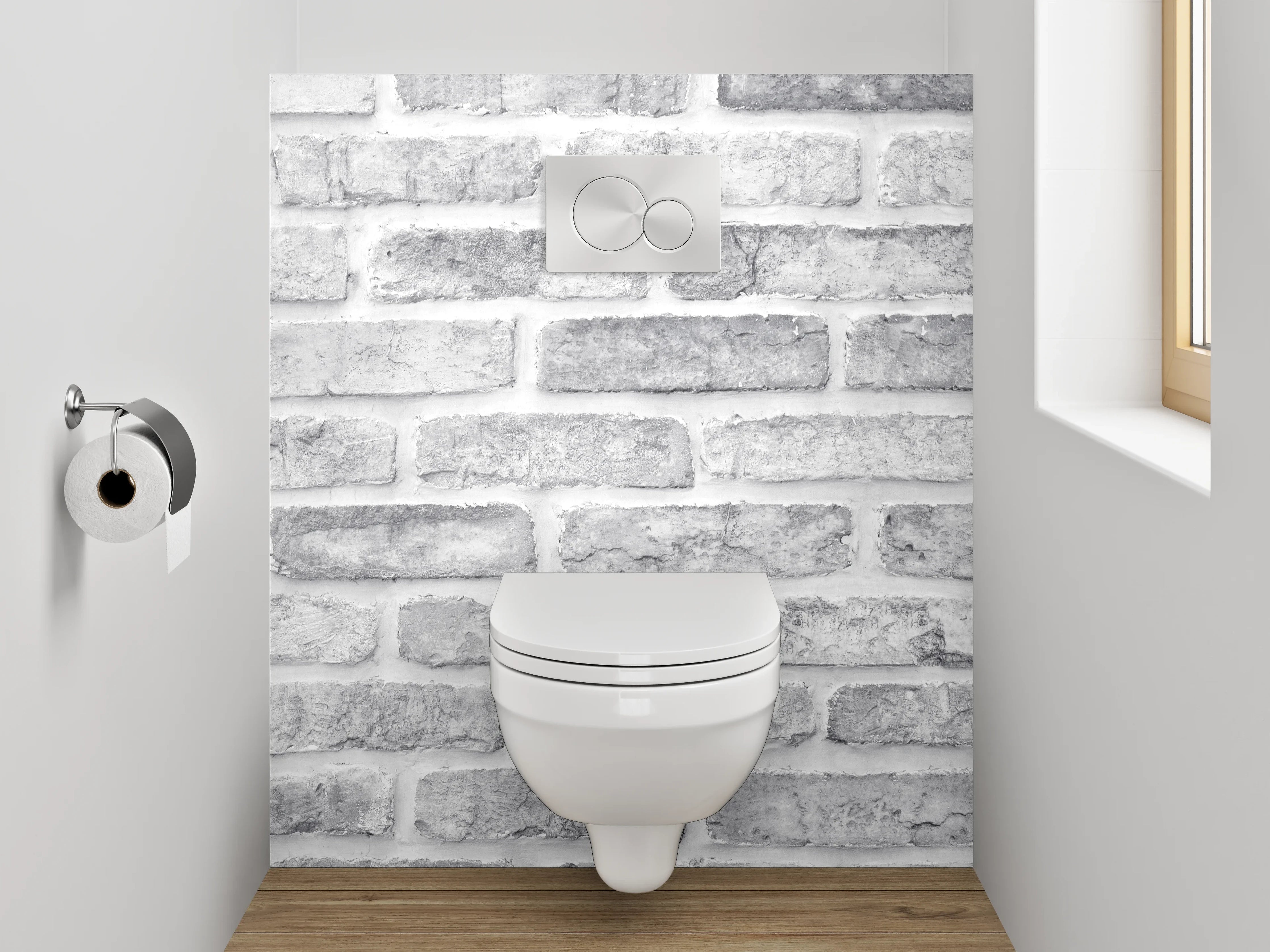 WC-Rückwand - Weiße Backsteinwand in Ziegeloptik