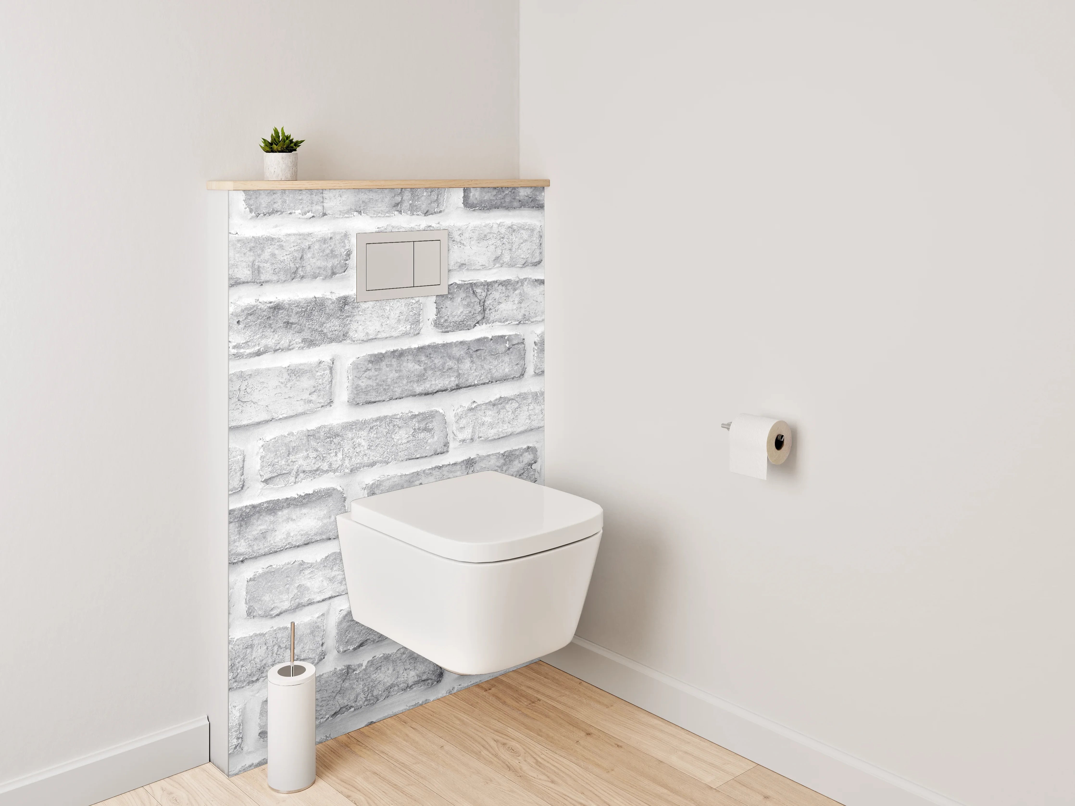 WC-Rückwand - Weiße Backsteinwand in Ziegeloptik