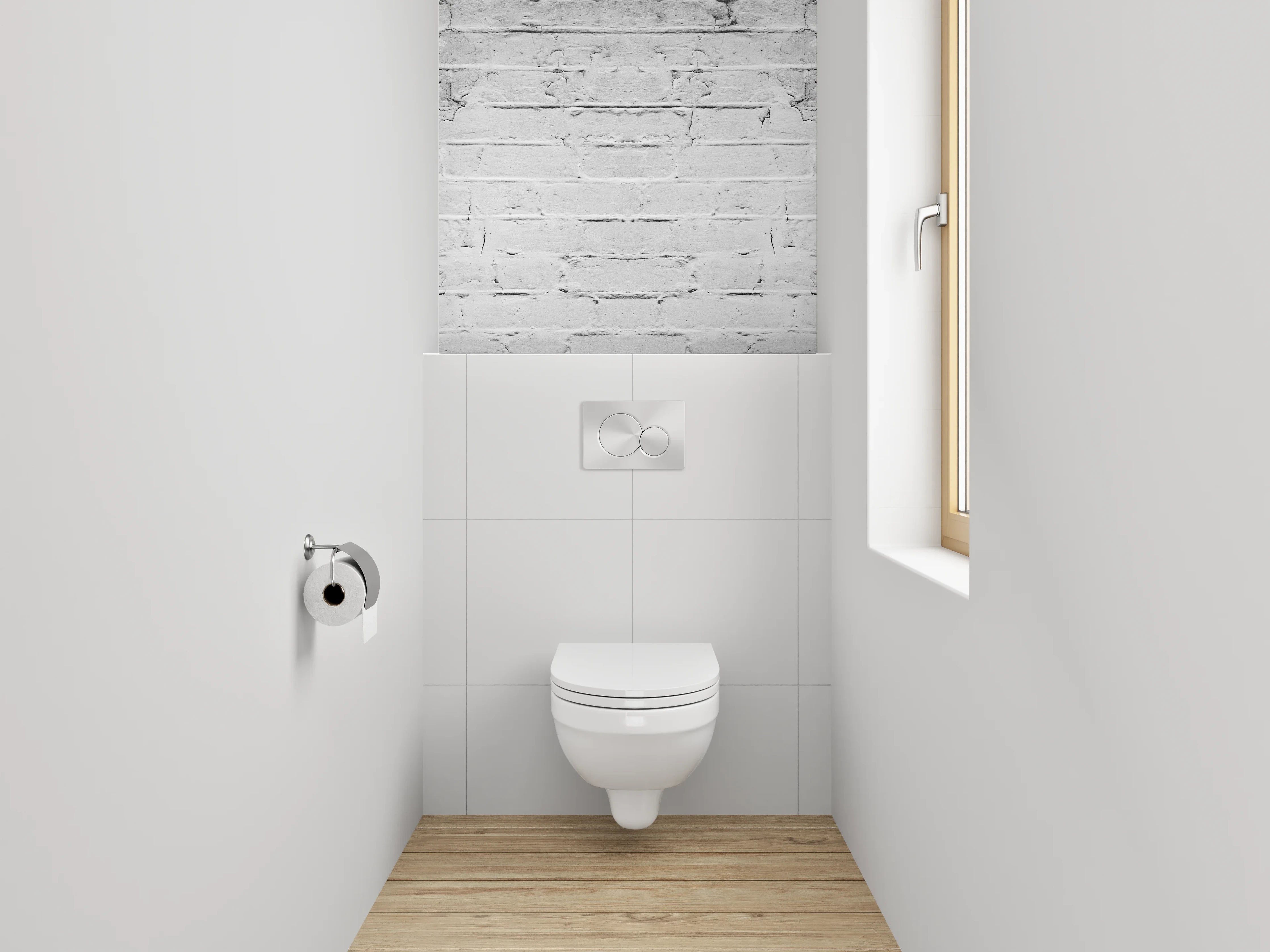 WC-Rückwand - Weiße Backsteinwand mit Vintage-Flair