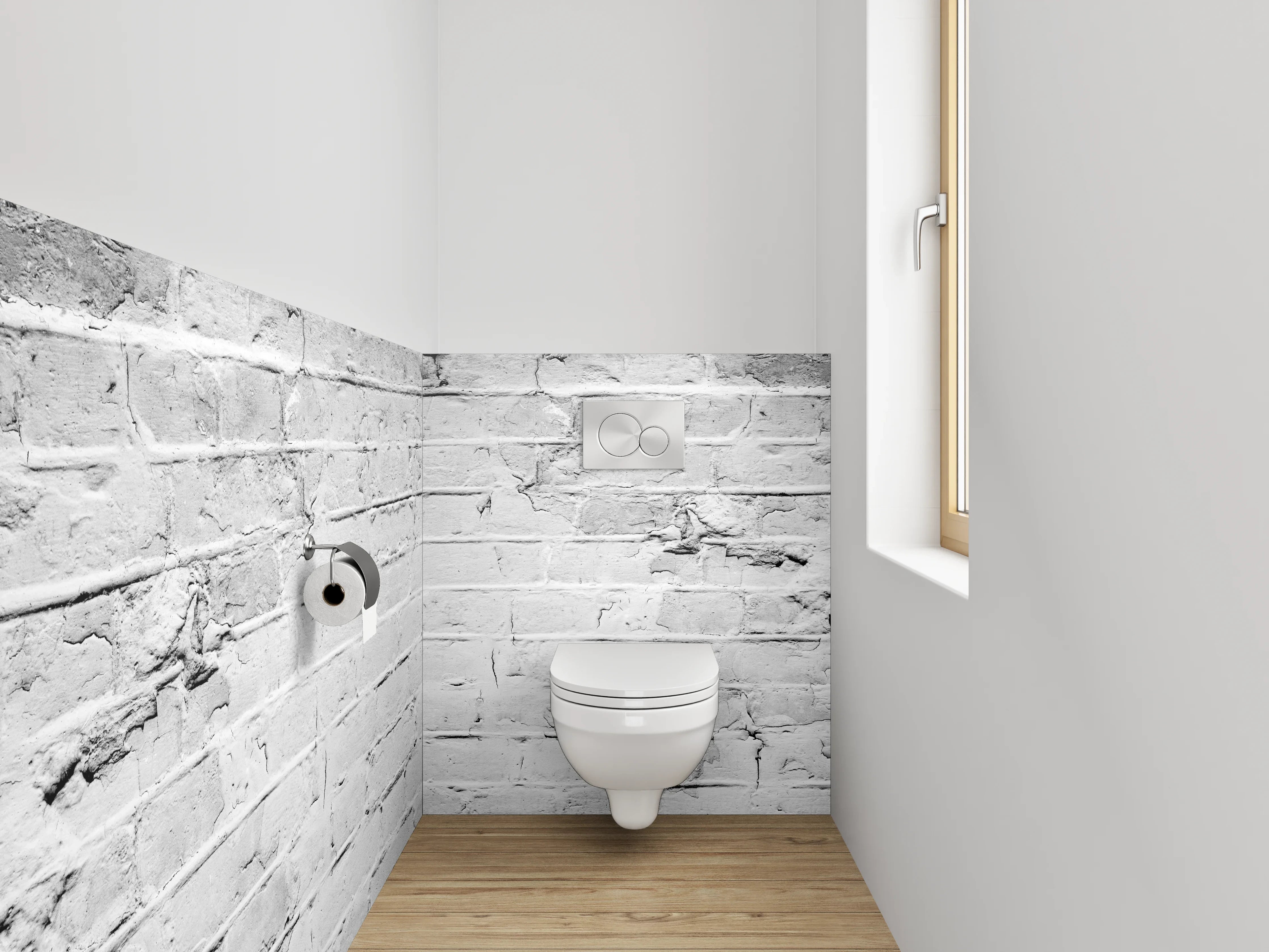 WC-Rückwand - Weiße Backsteinwand mit Vintage-Flair