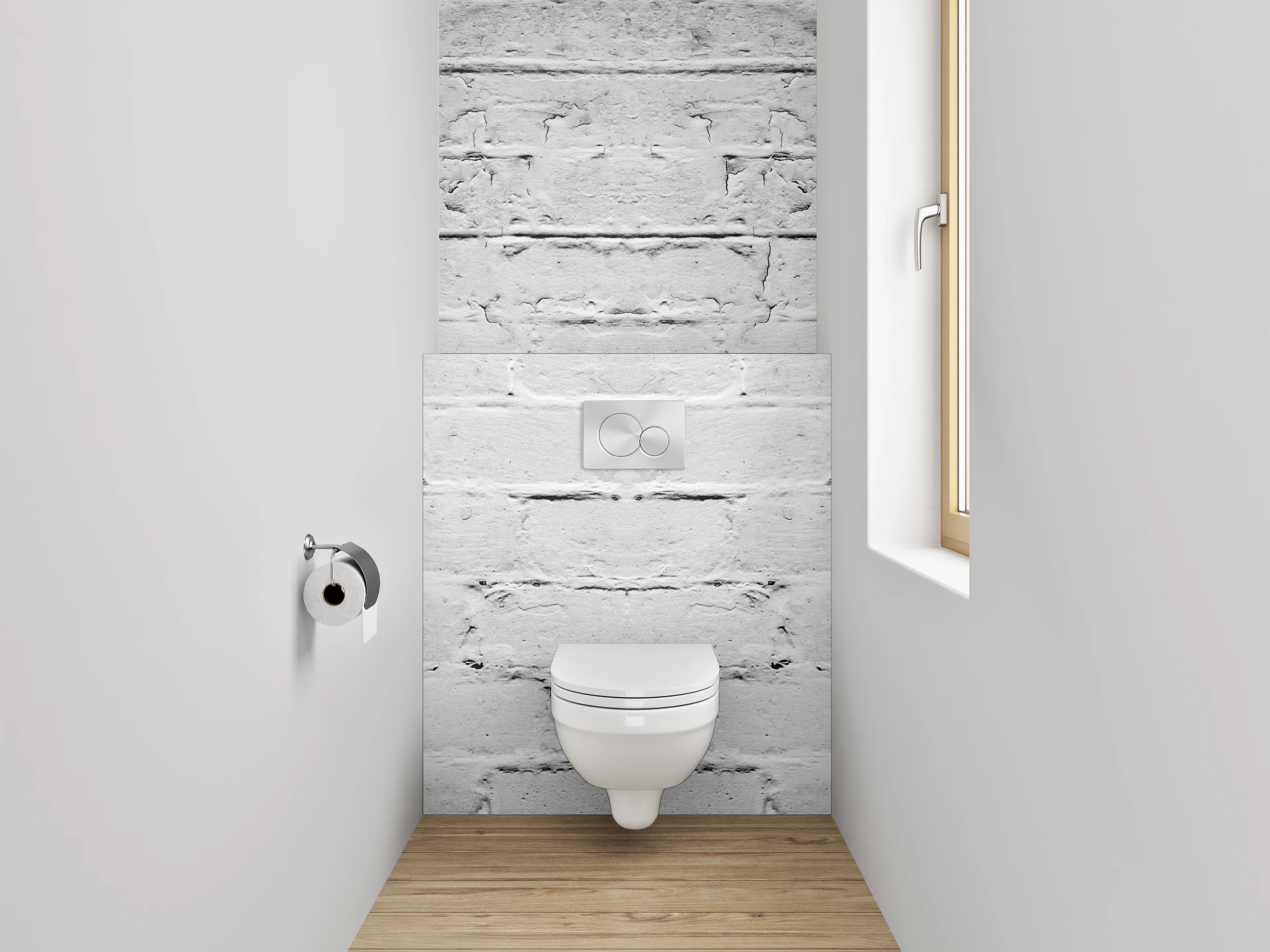 WC-Rückwand - Weiße Backsteinwand mit Vintage-Flair