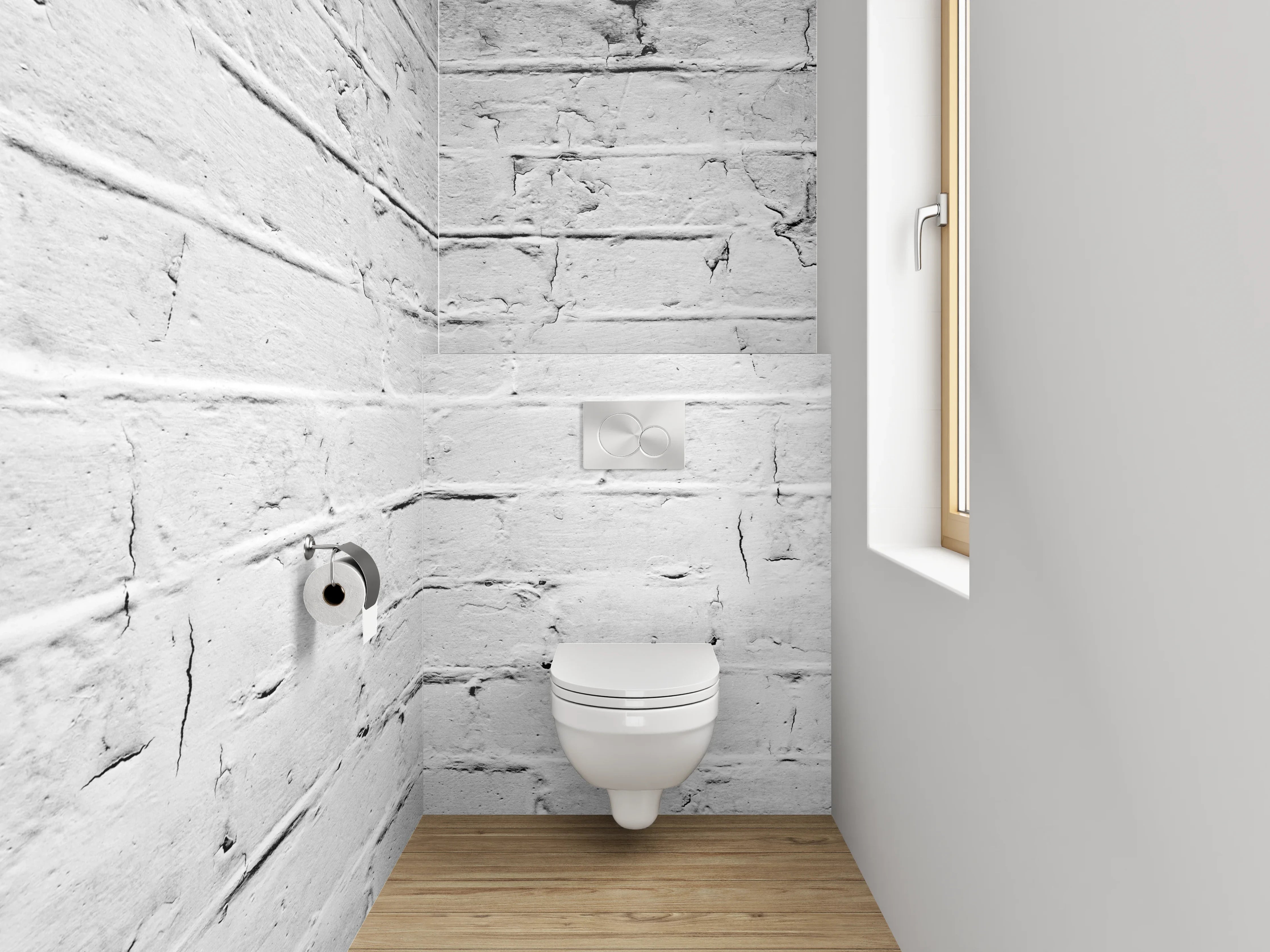 WC-Rückwand - Weiße Backsteinwand mit Vintage-Flair
