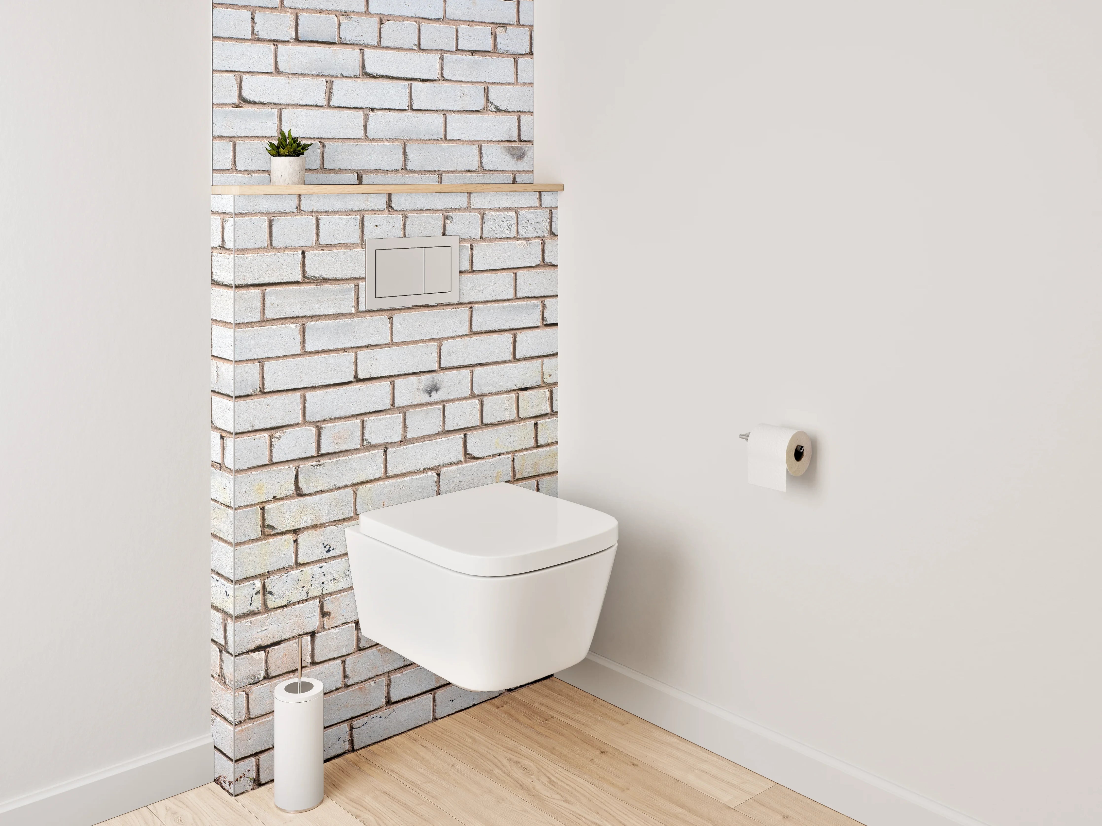 WC-Rückwand - Weiße Backsteinwand modern minimalistisch