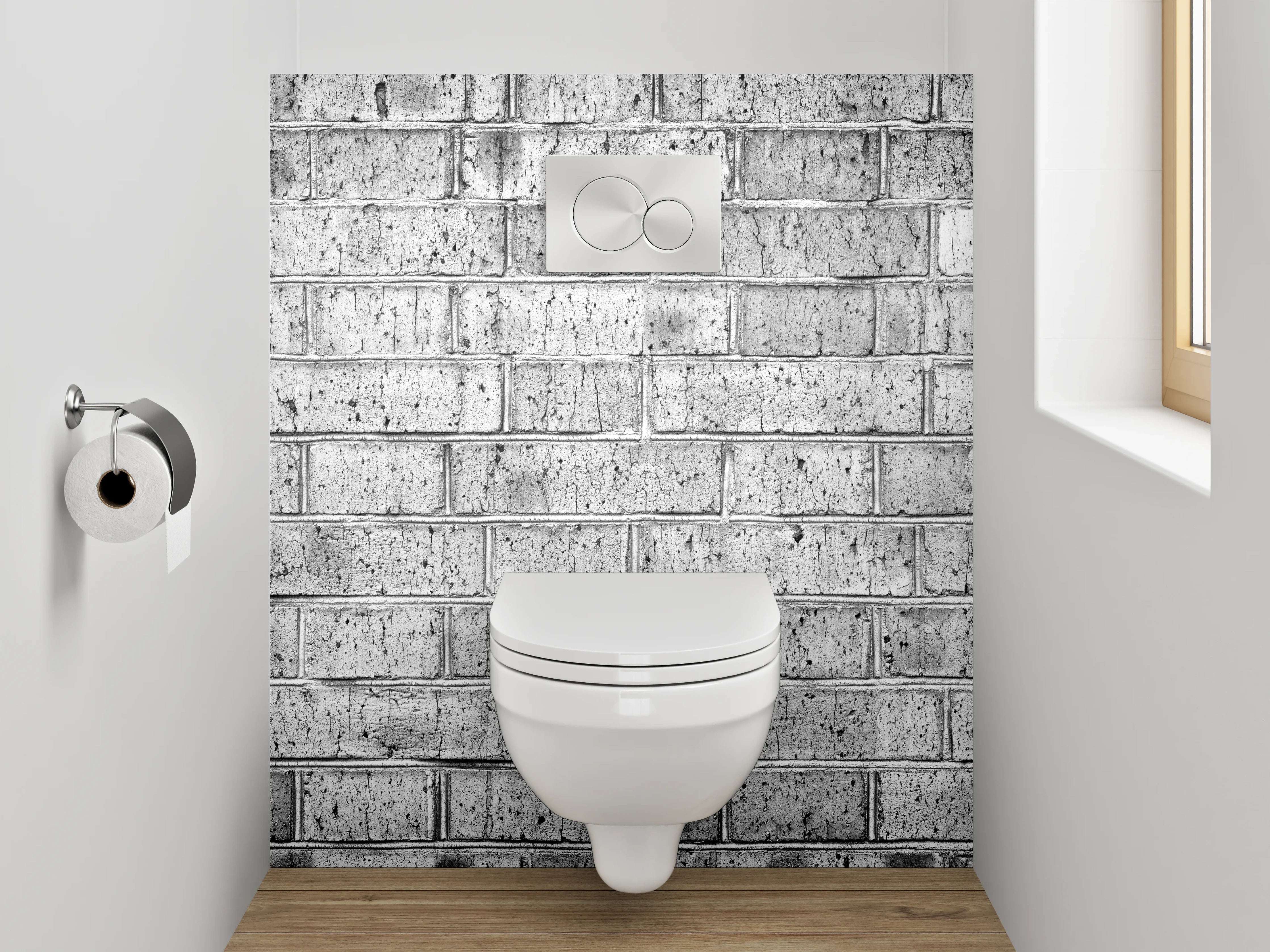 WC-Rückwand - Weiße Backsteinwand modern strukturiert