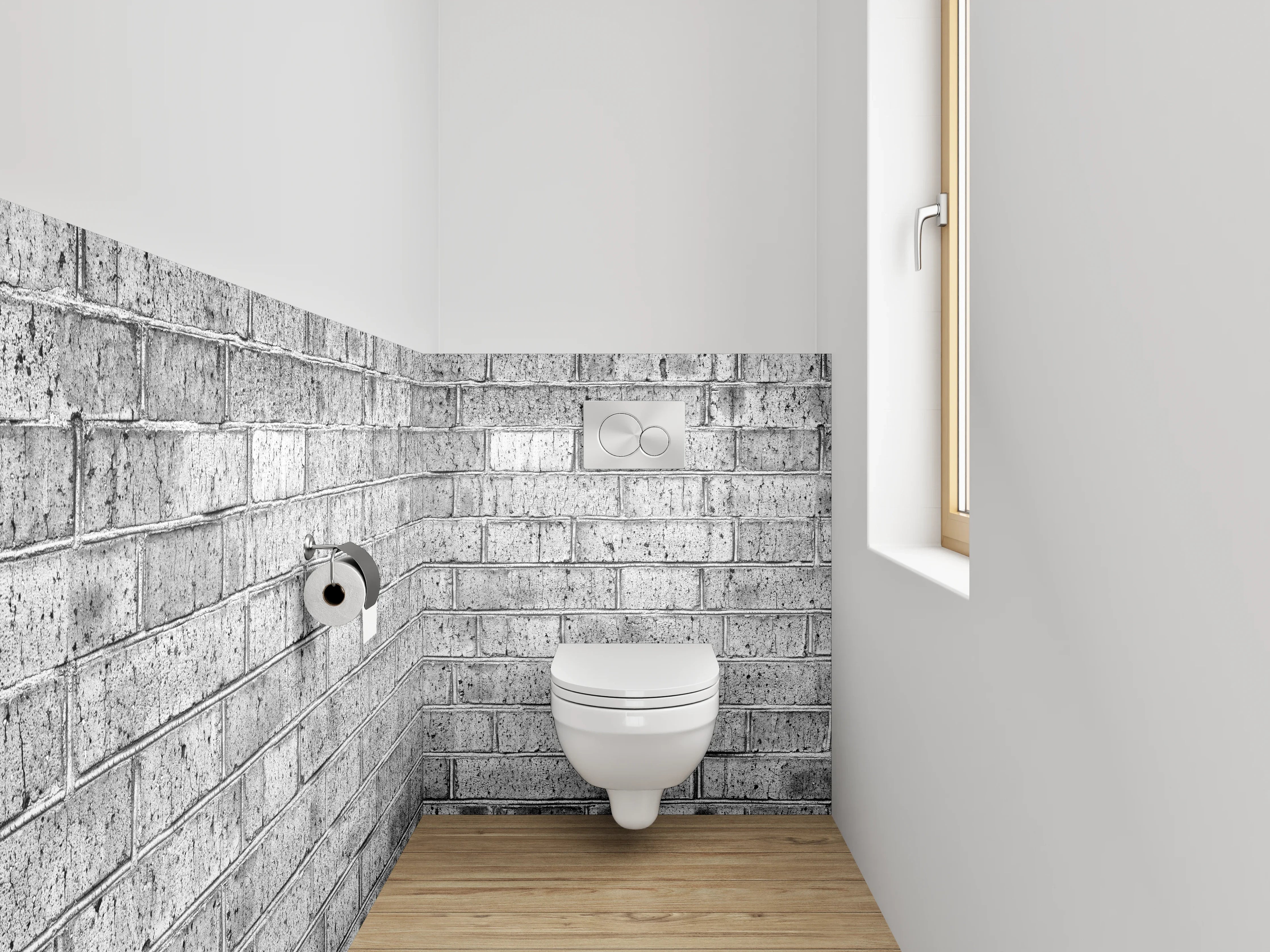 WC-Rückwand - Weiße Backsteinwand modern strukturiert