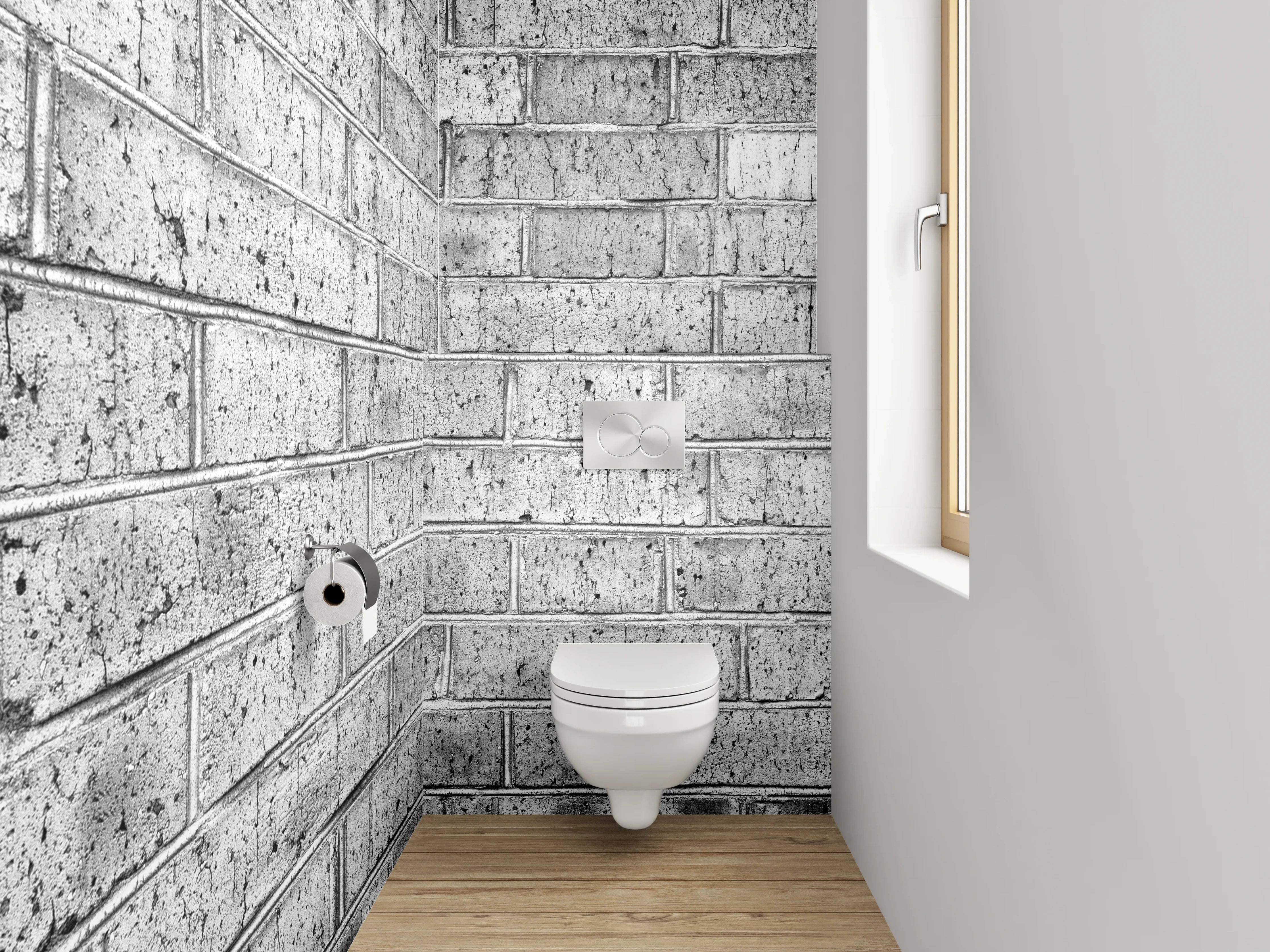 WC-Rückwand - Weiße Backsteinwand modern strukturiert