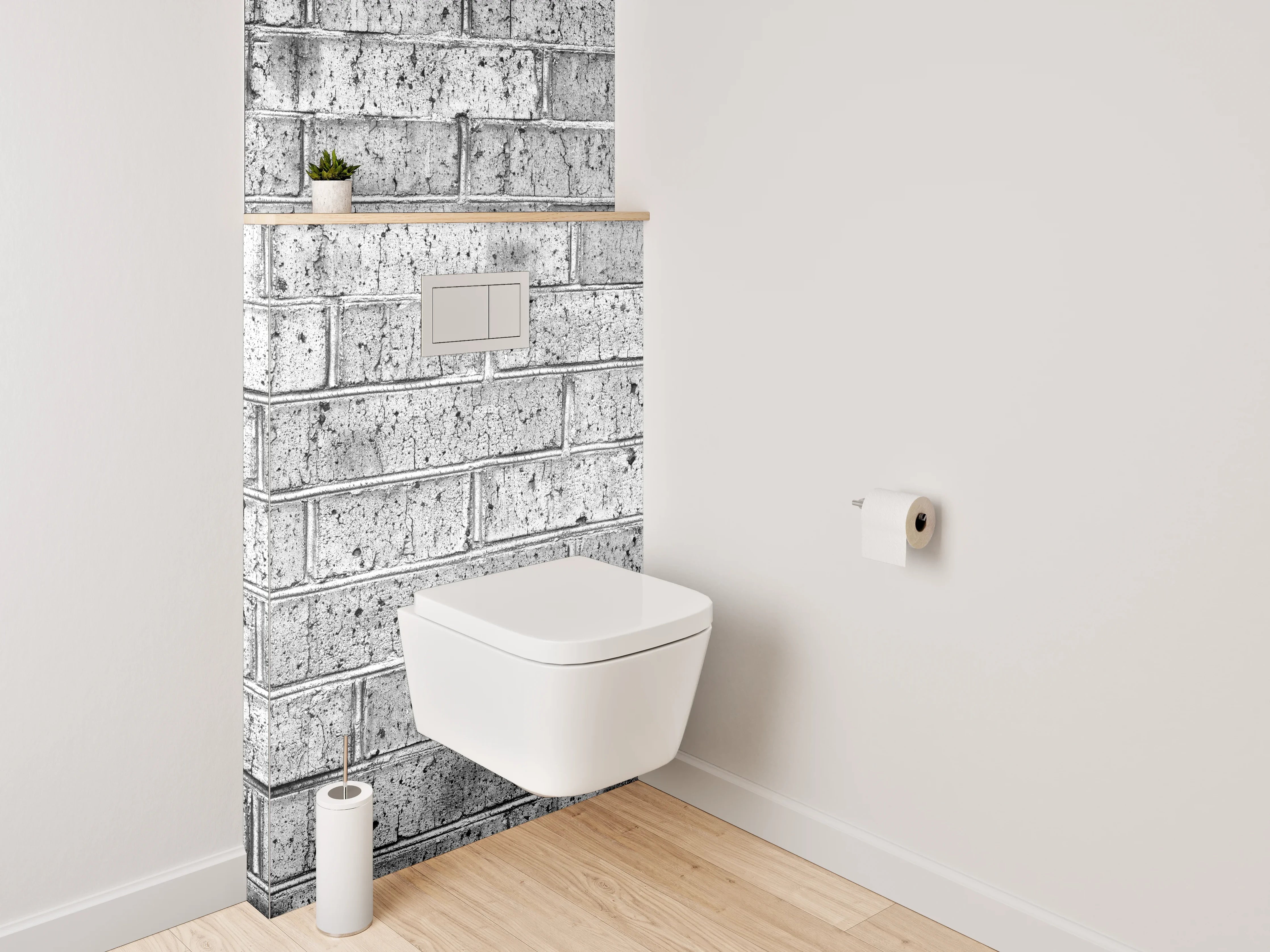 WC-Rückwand - Weiße Backsteinwand modern strukturiert