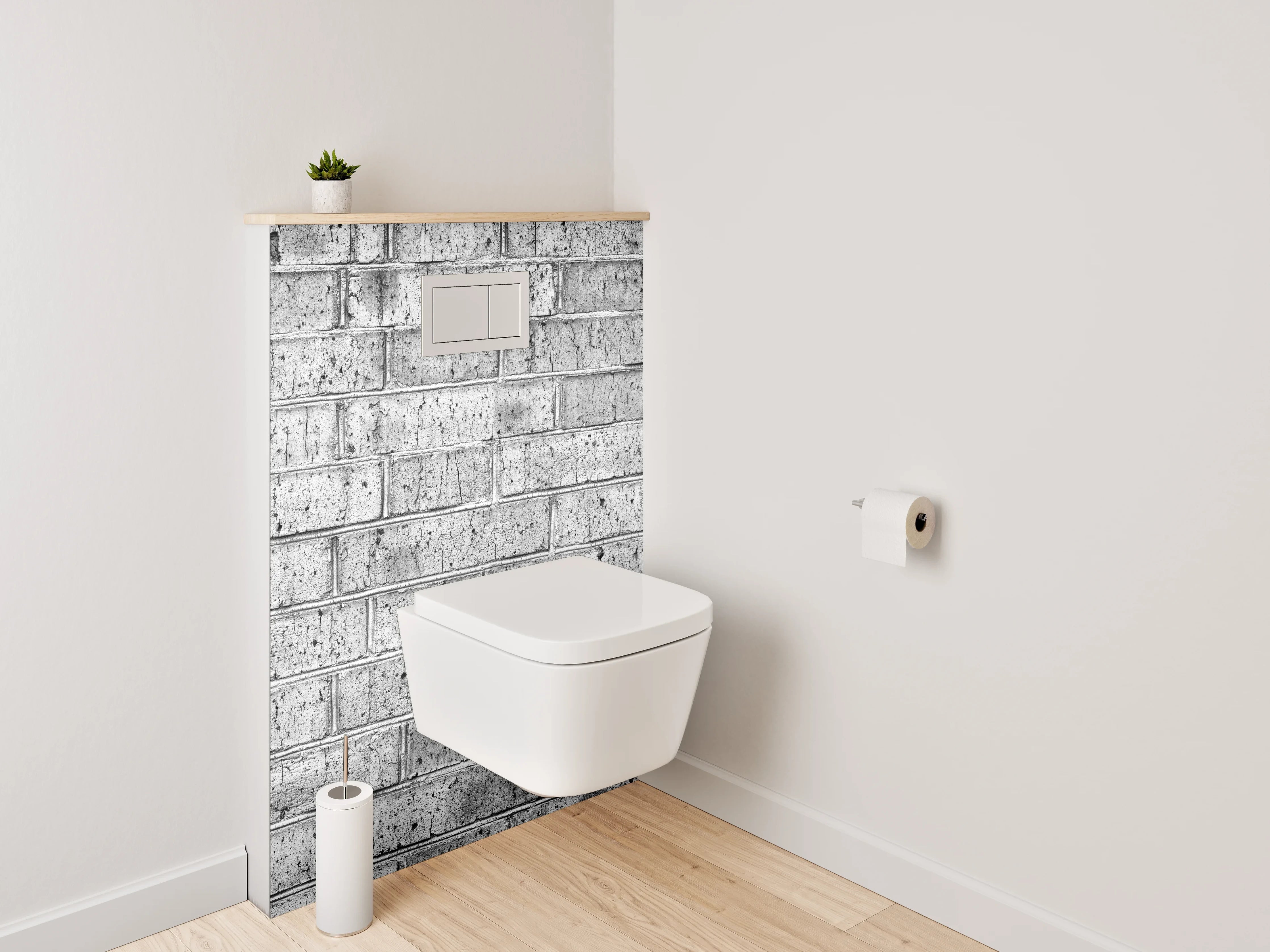 WC-Rückwand - Weiße Backsteinwand modern strukturiert