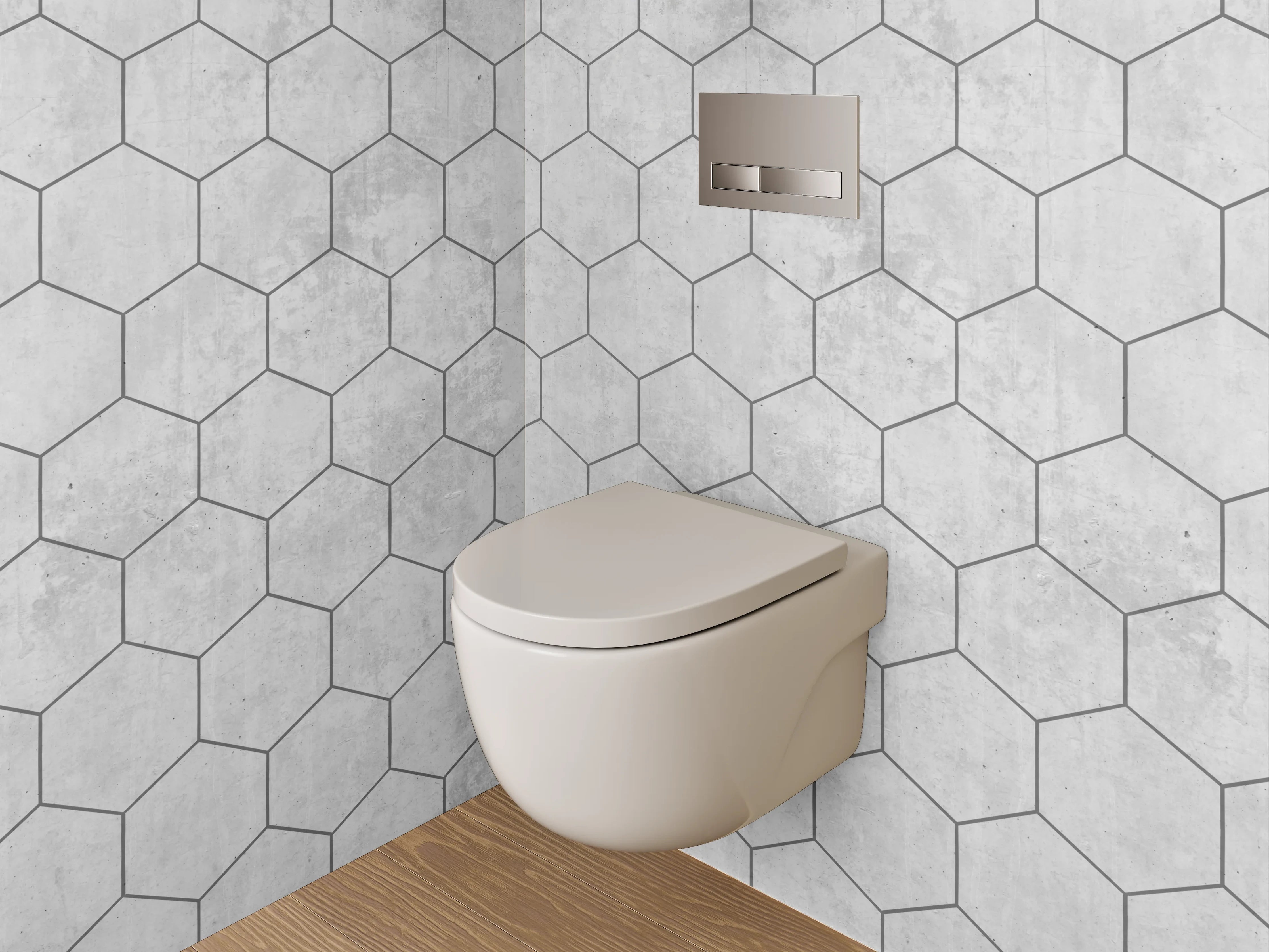 WC-Rückwand - Weiße Beton-Sechseck-Fliesenmuster Optik