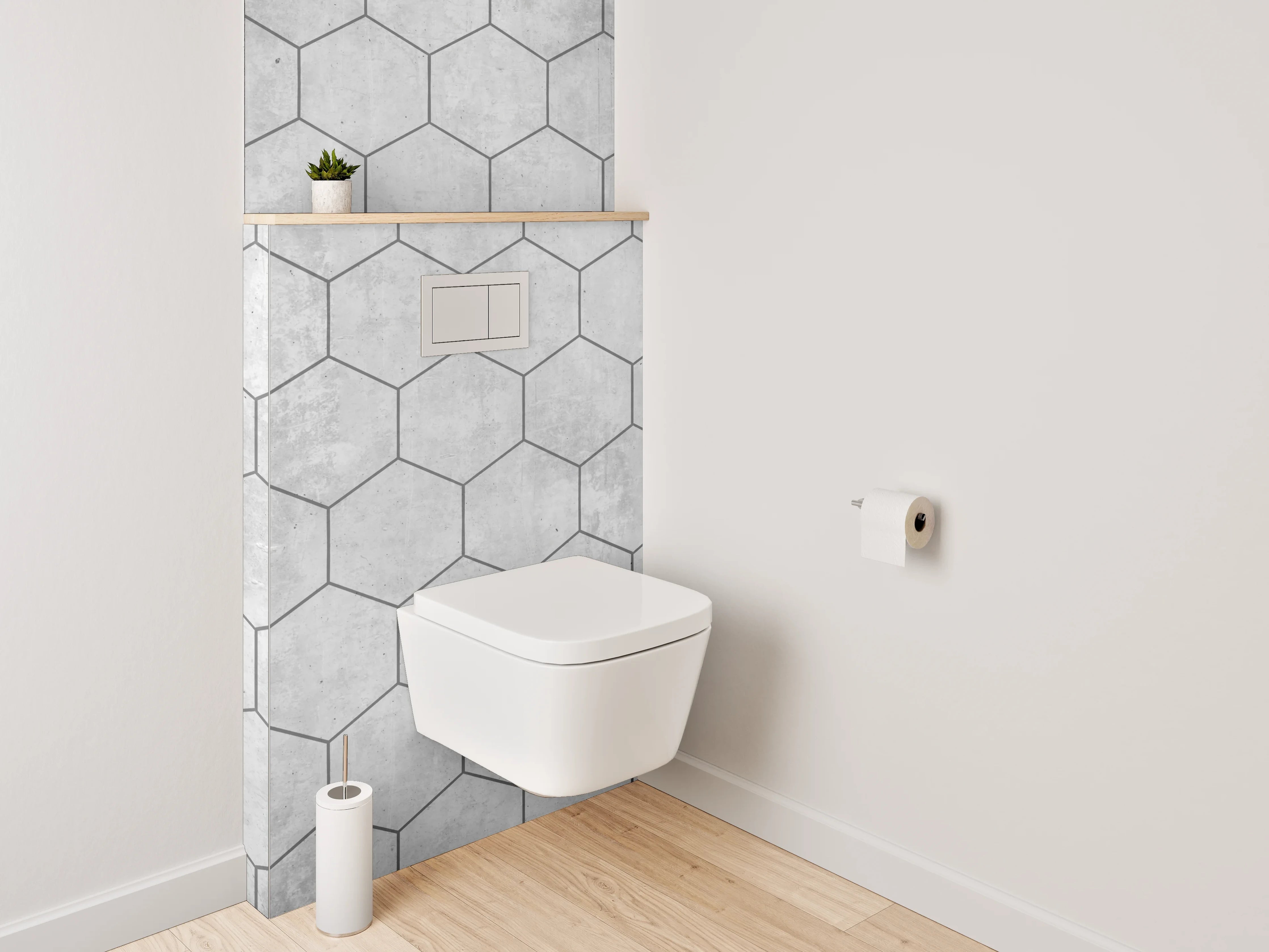 WC-Rückwand - Weiße Beton-Sechseck-Fliesenmuster Optik