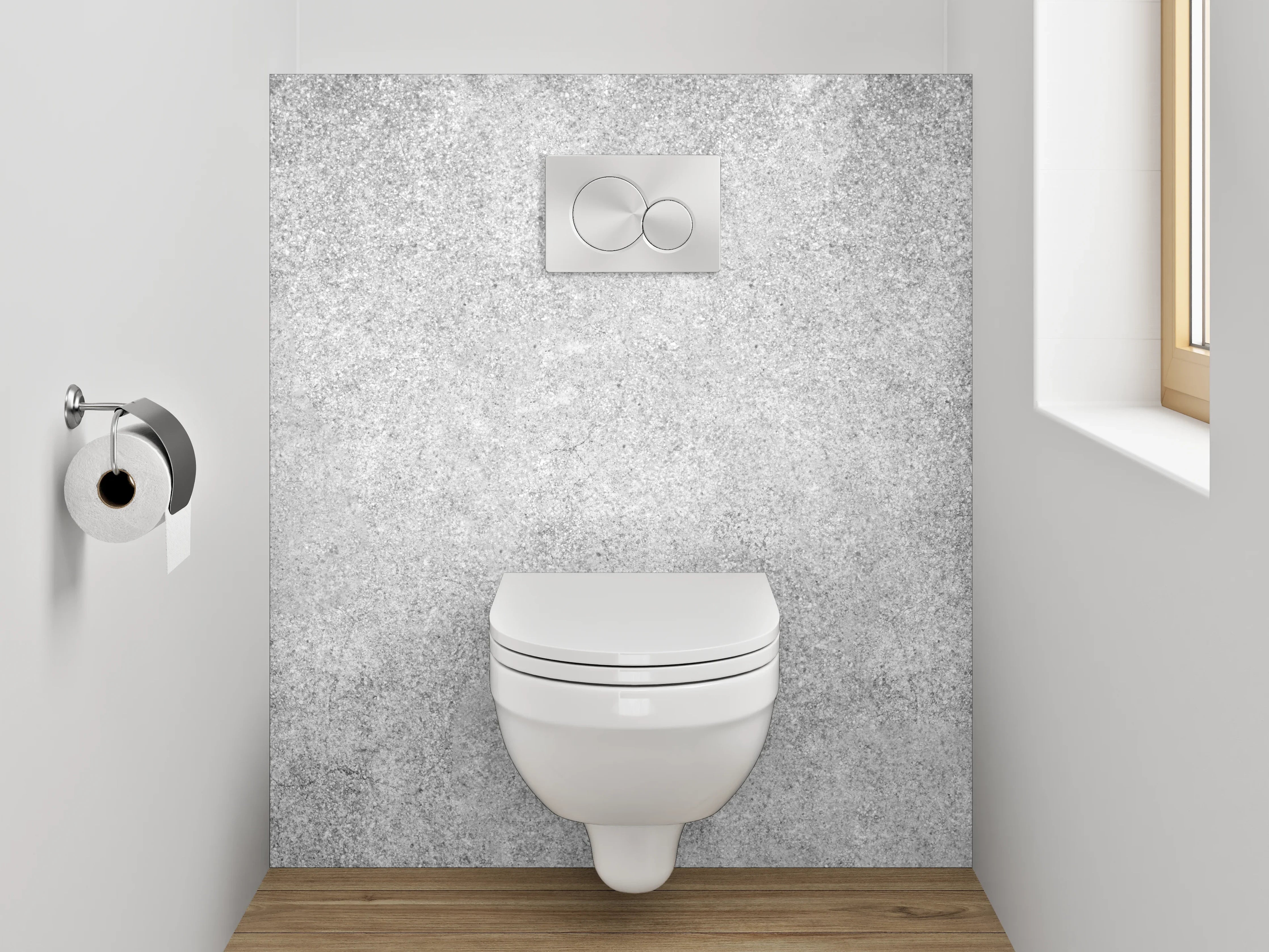 WC-Rückwand - Weiße Betonoptik mit grauer Struktur