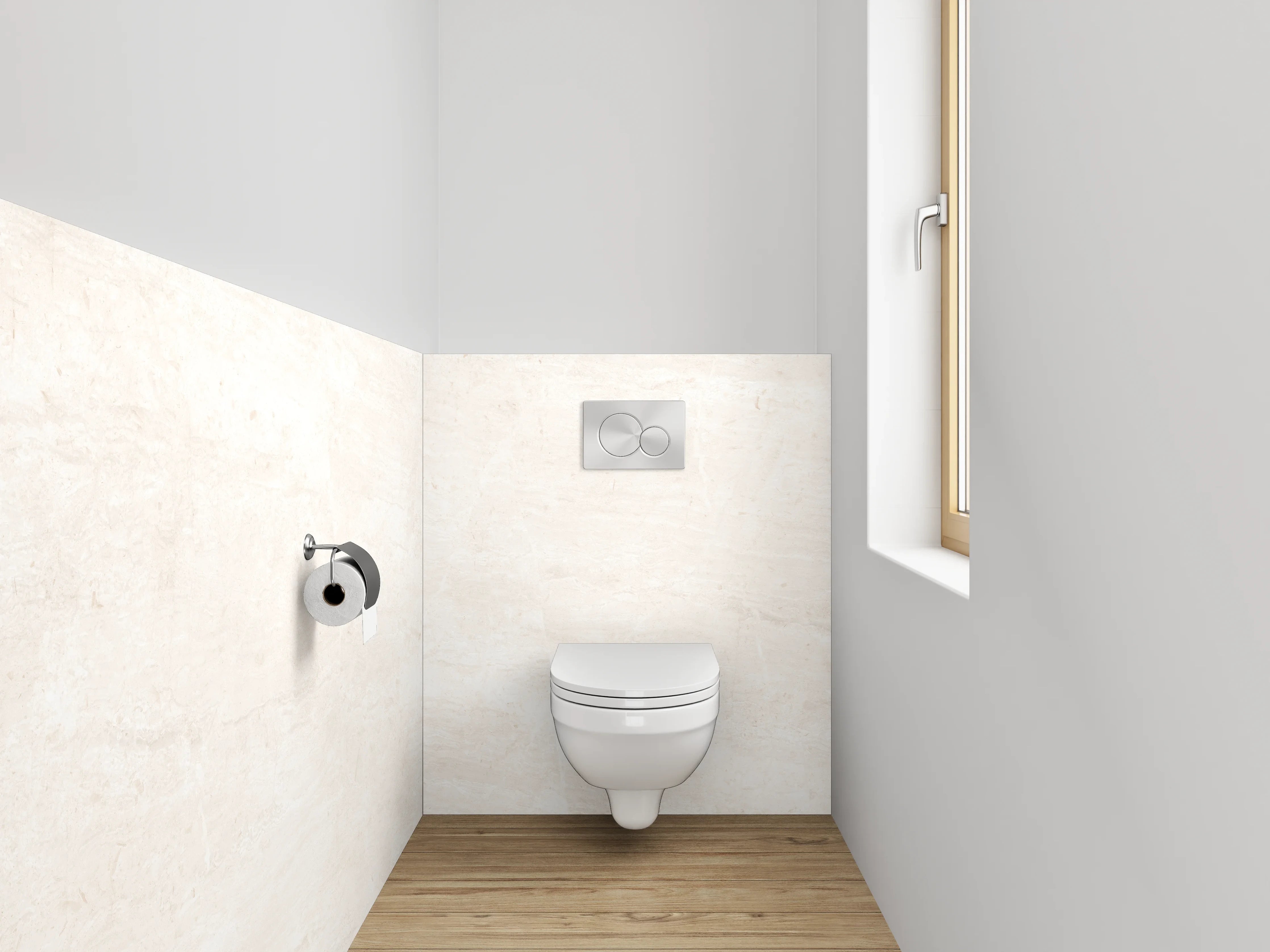 WC-Rückwand - Weiße Betonwand mit subtiler Struktur