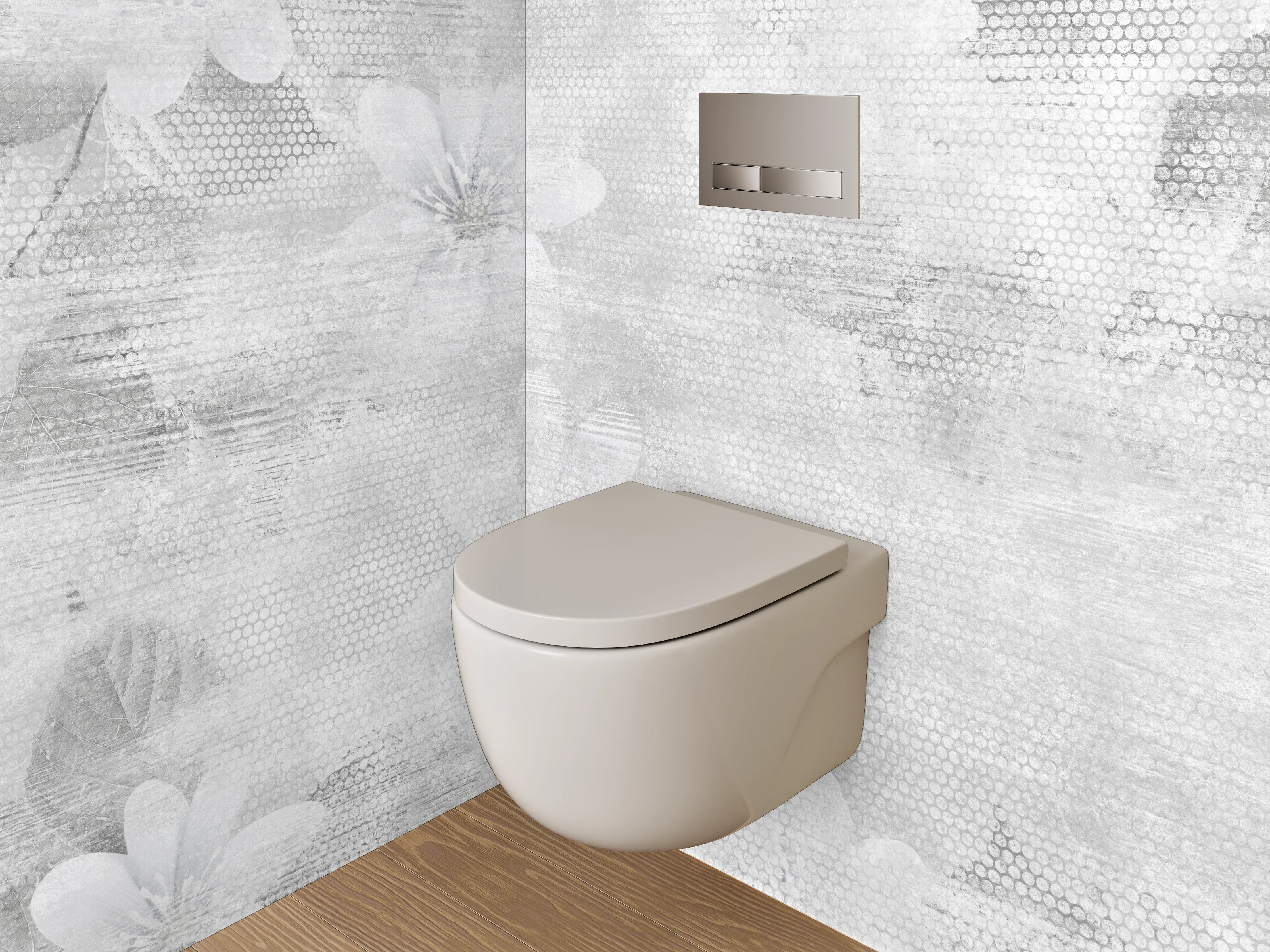 WC-Rückwand - Weiße Blüten auf grauem Aquarell