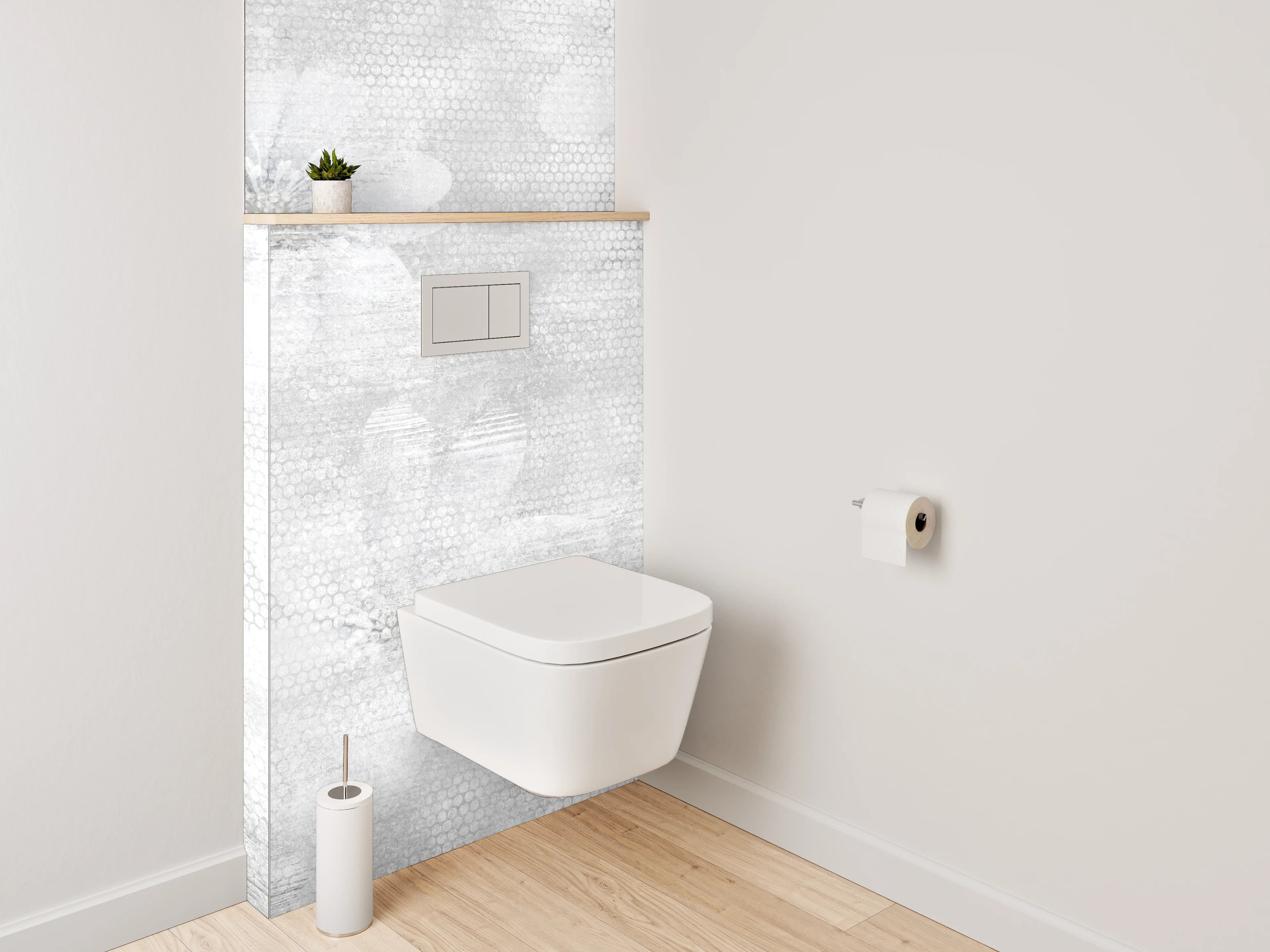 WC-Rückwand - Weiße Blüten auf grauem Aquarell