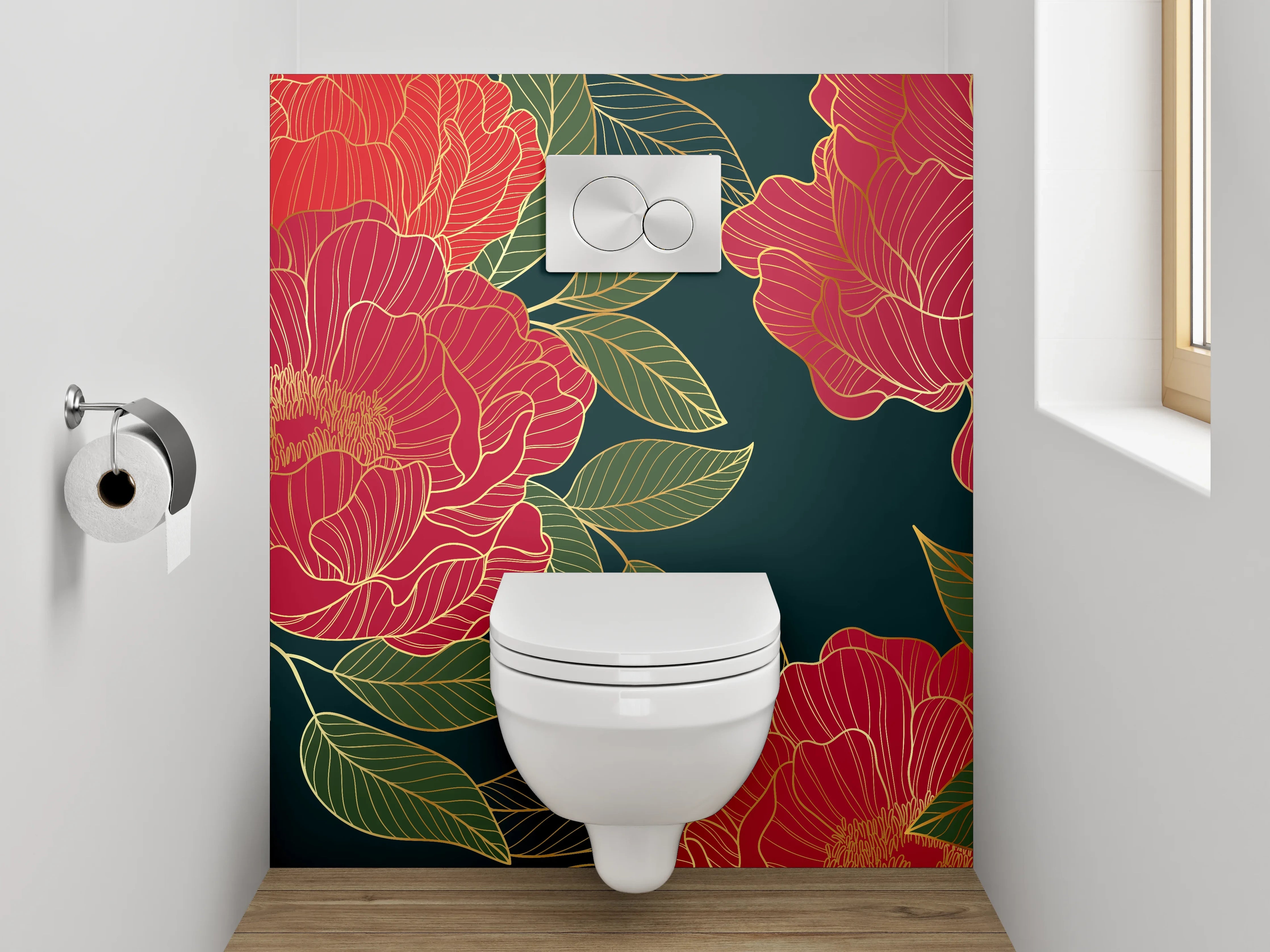 WC-Rückwand - Weiße Blüten im grauen Schatten