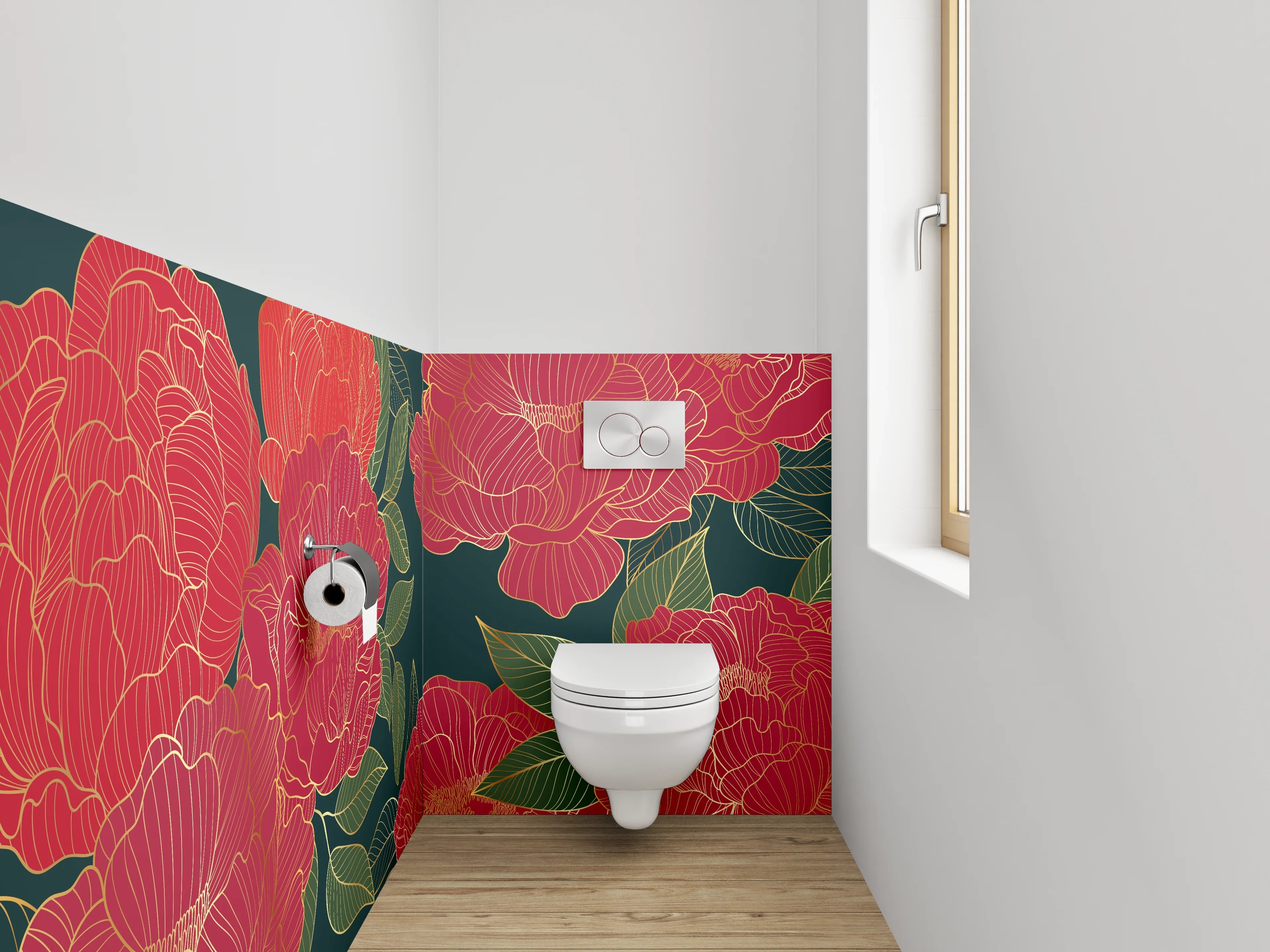 WC-Rückwand - Weiße Blüten im grauen Schatten