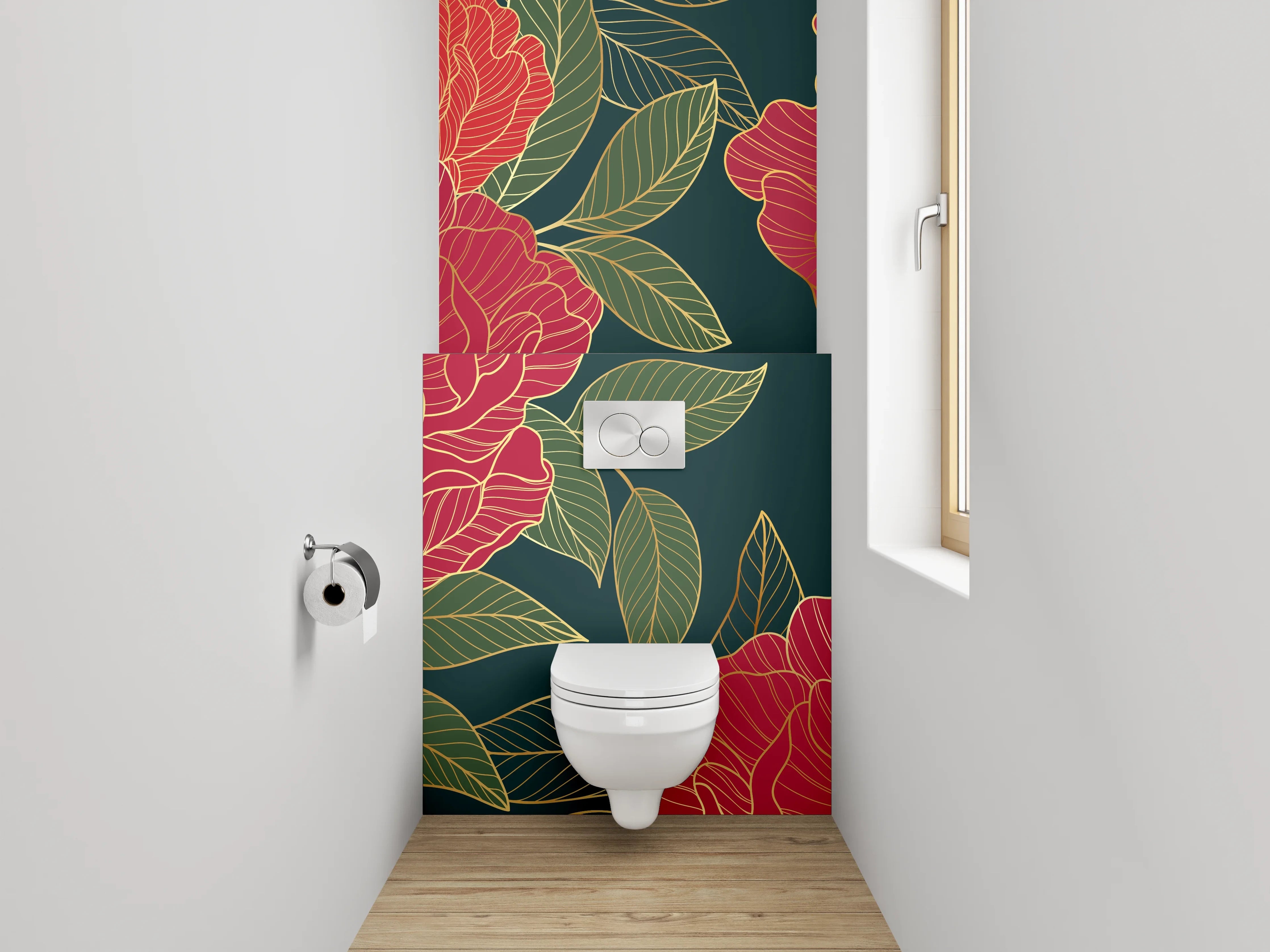 WC-Rückwand - Weiße Blüten im grauen Schatten
