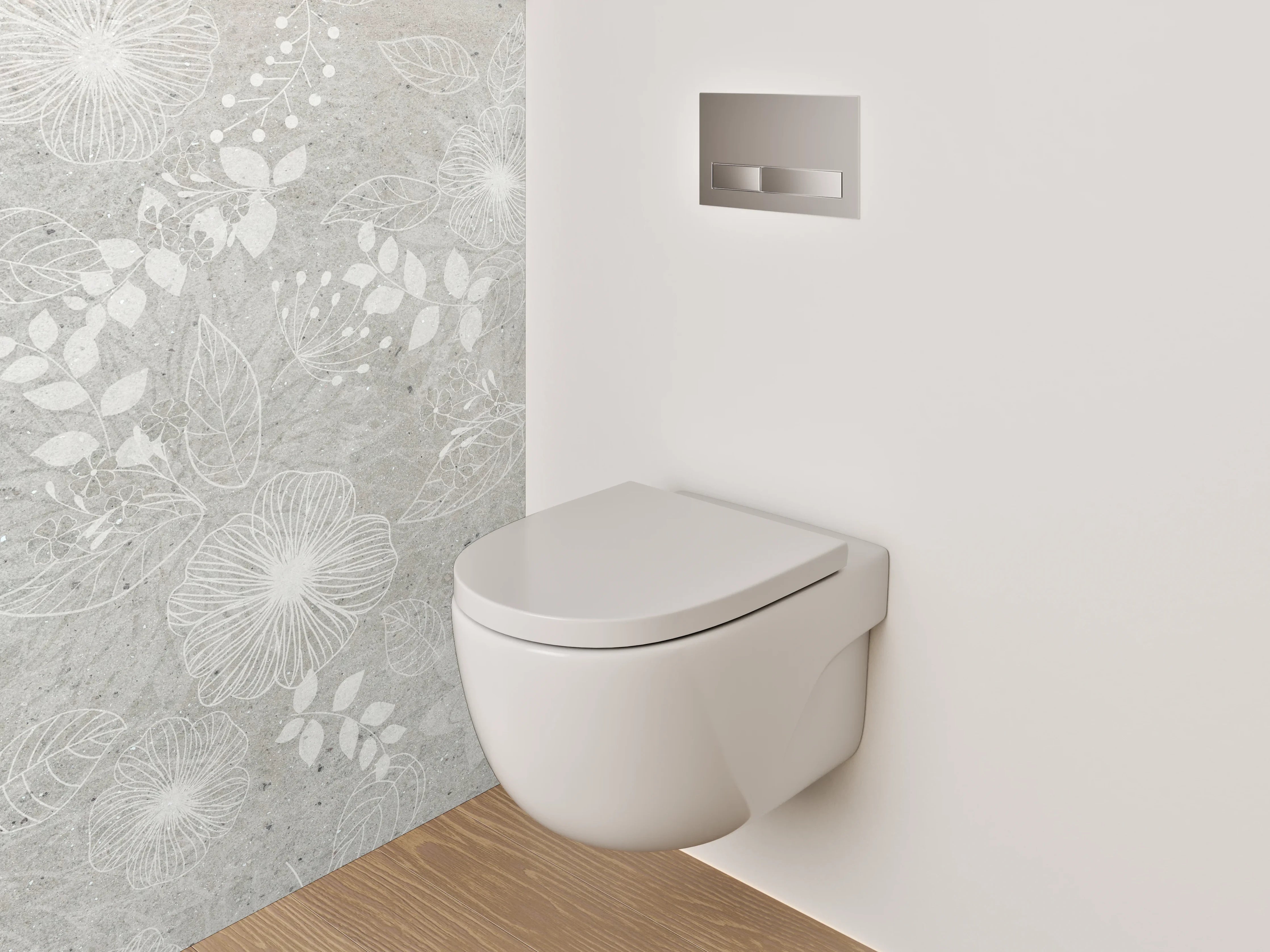 WC-Rückwand - Weiße Blumen auf grauem Untergrund