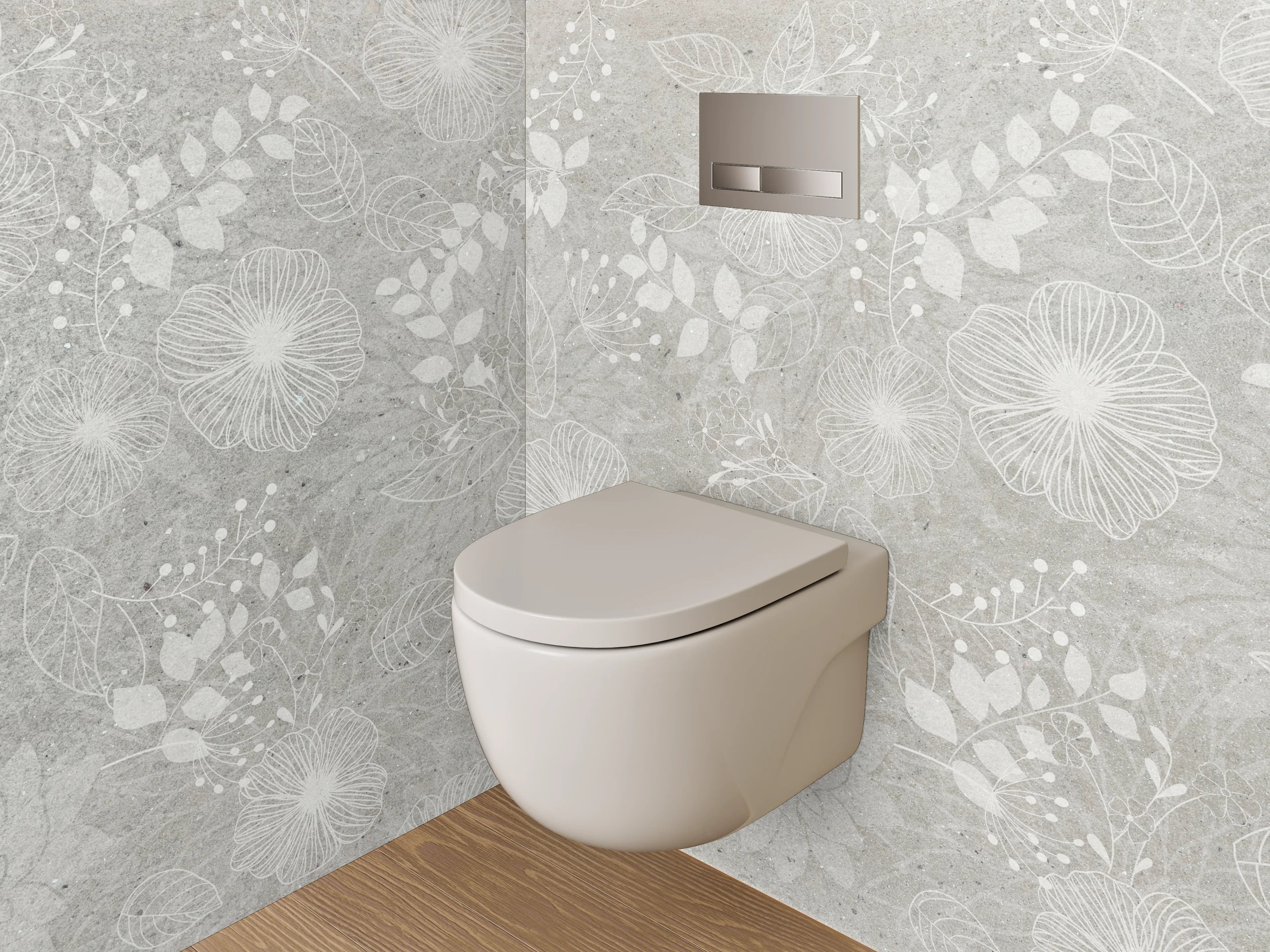 WC-Rückwand - Weiße Blumen auf grauem Untergrund