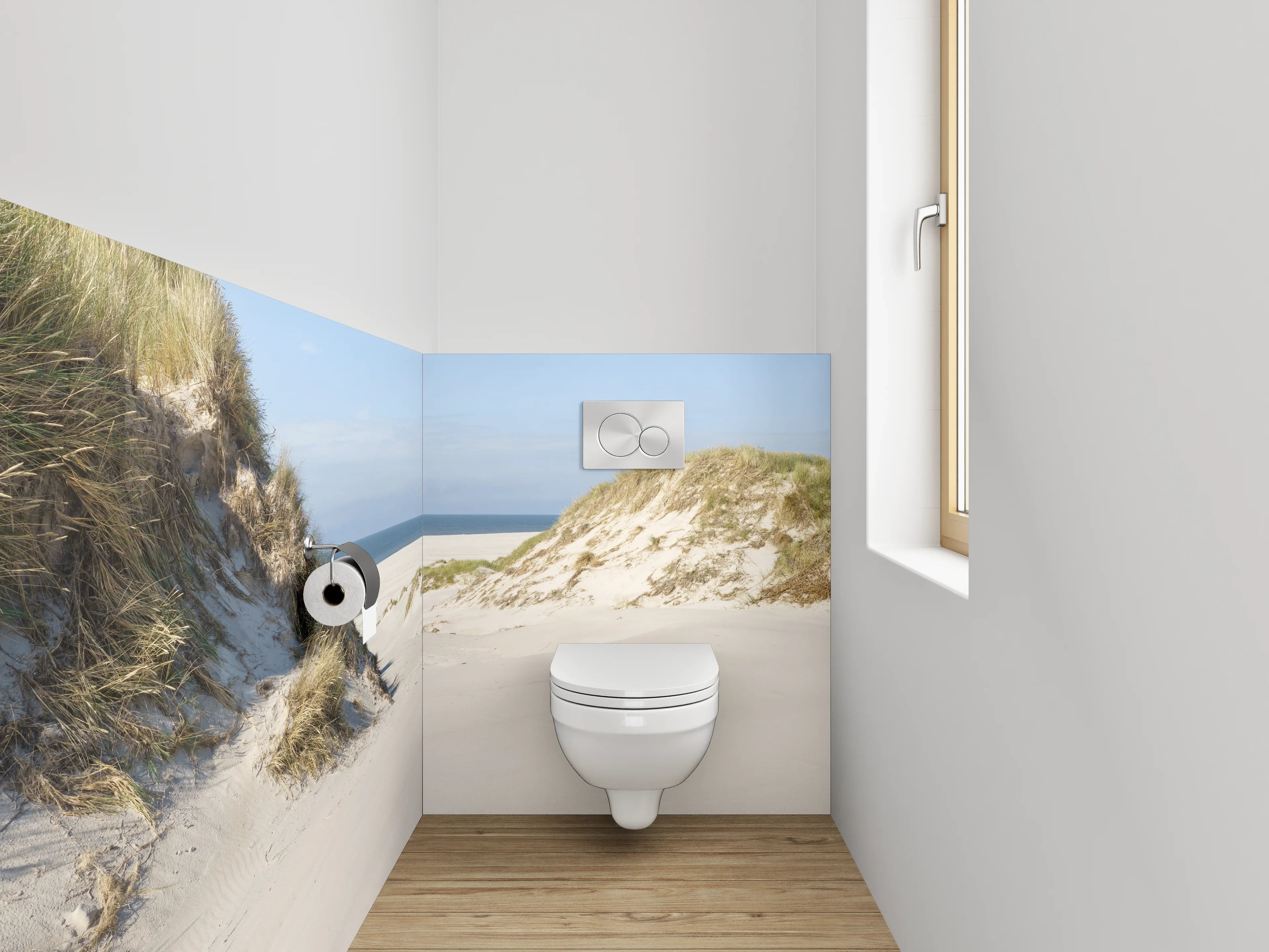 WC-Rückwand - Weiße Dünenlandschaft mit Meeresblick