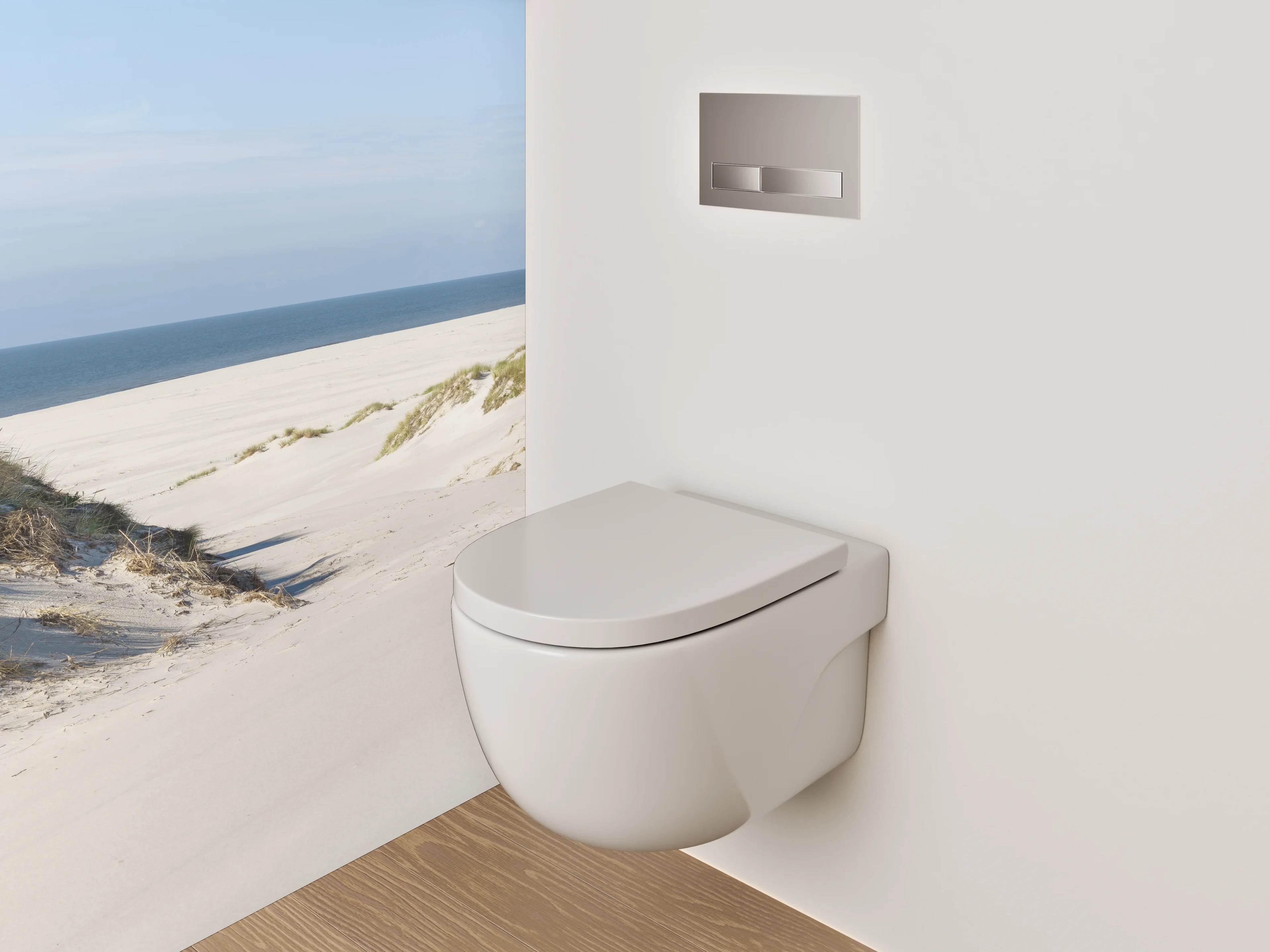 WC-Rückwand - Weiße Dünenlandschaft mit Meeresblick