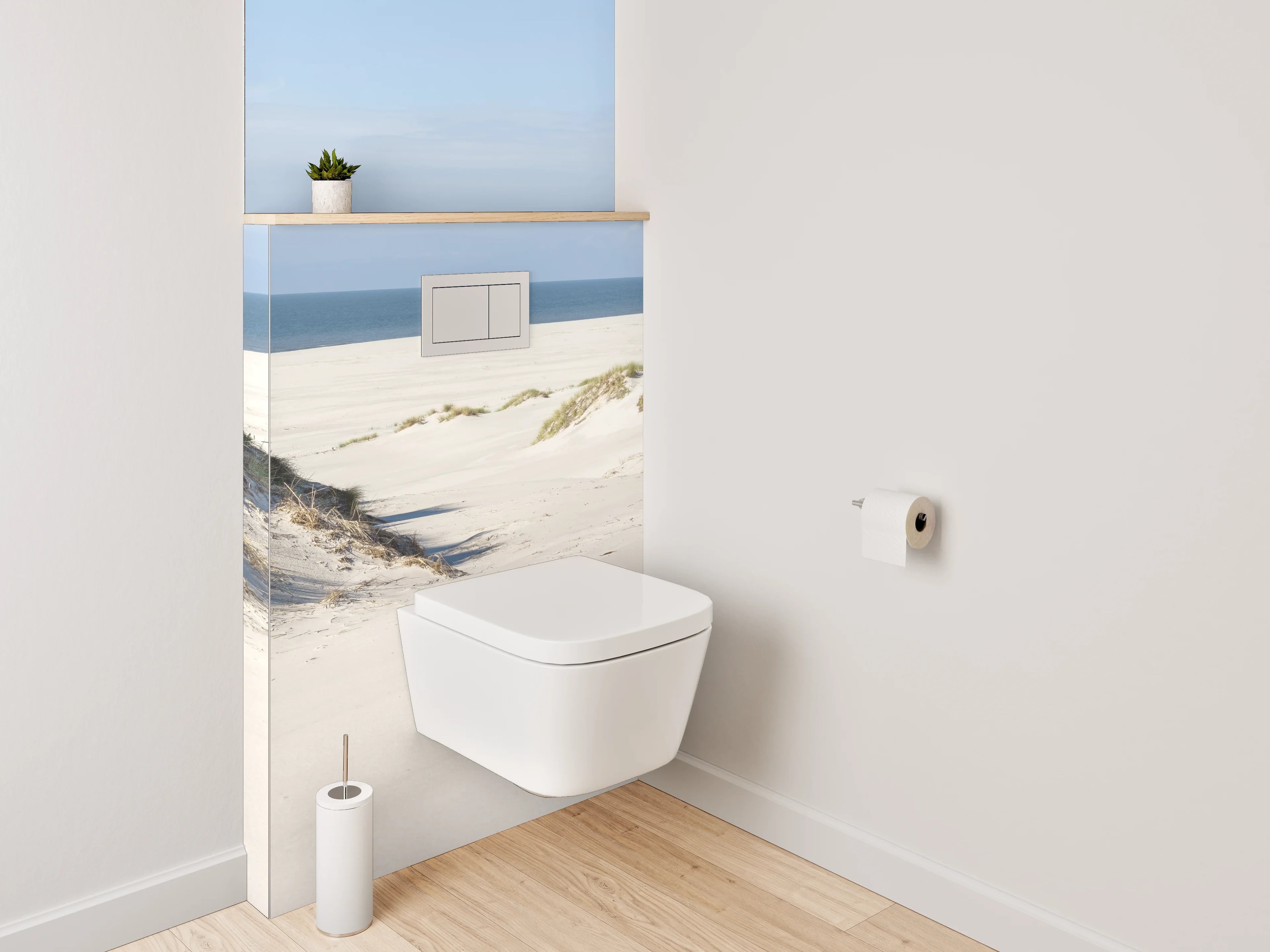 WC-Rückwand - Weiße Dünenlandschaft mit Meeresblick