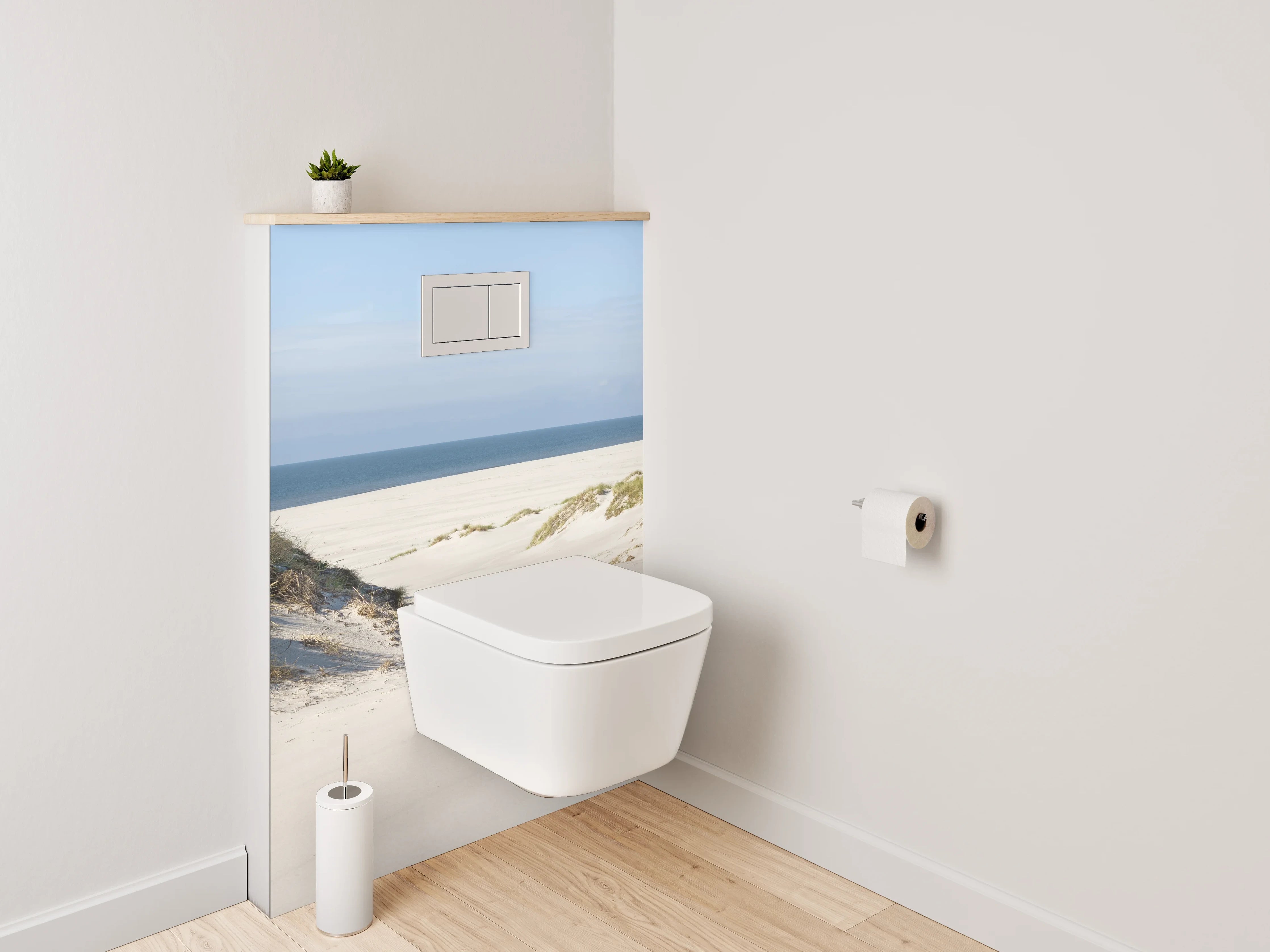 WC-Rückwand - Weiße Dünenlandschaft mit Meeresblick