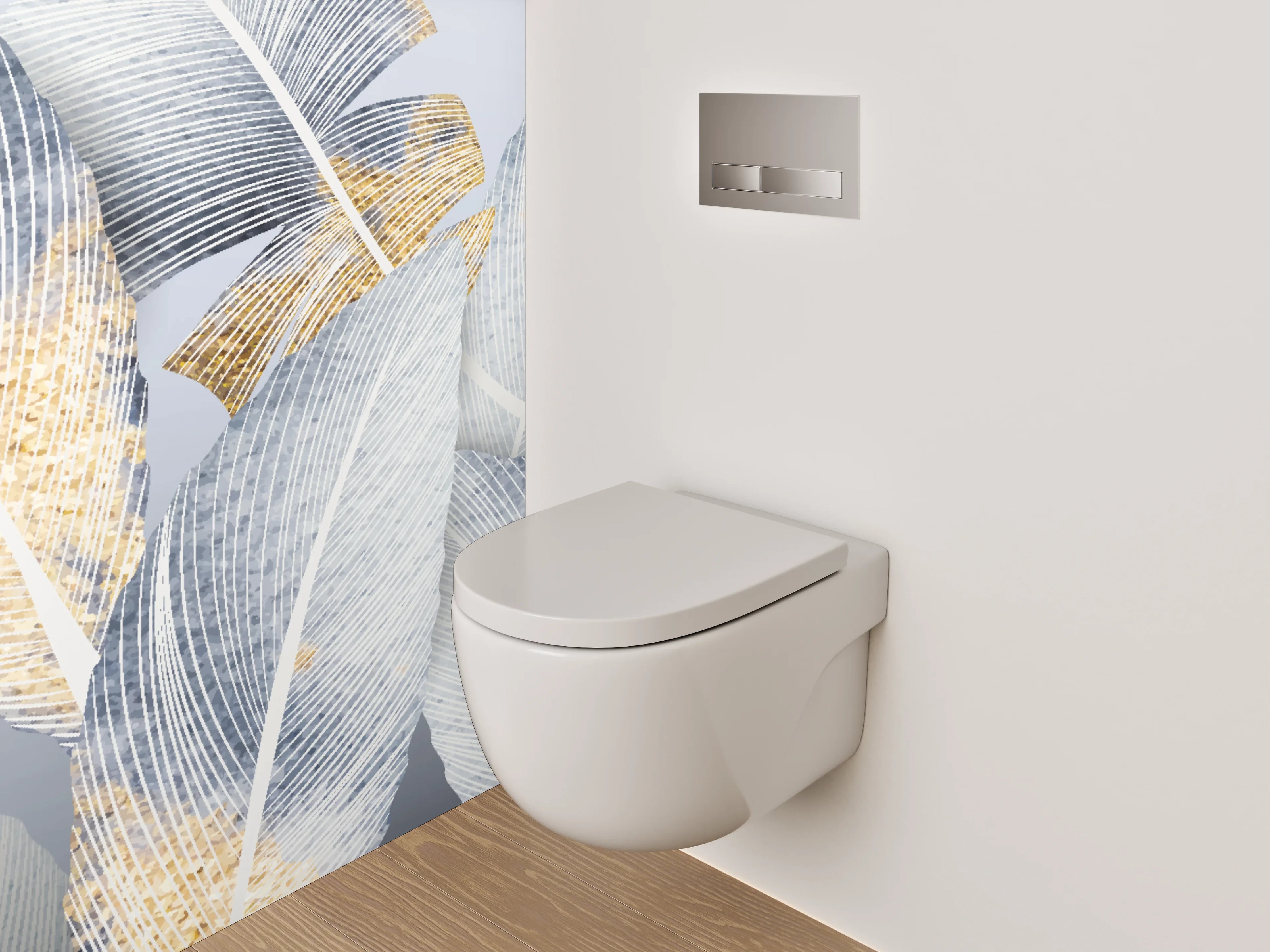 WC-Rückwand - Weiße Federn mit Goldakzenten