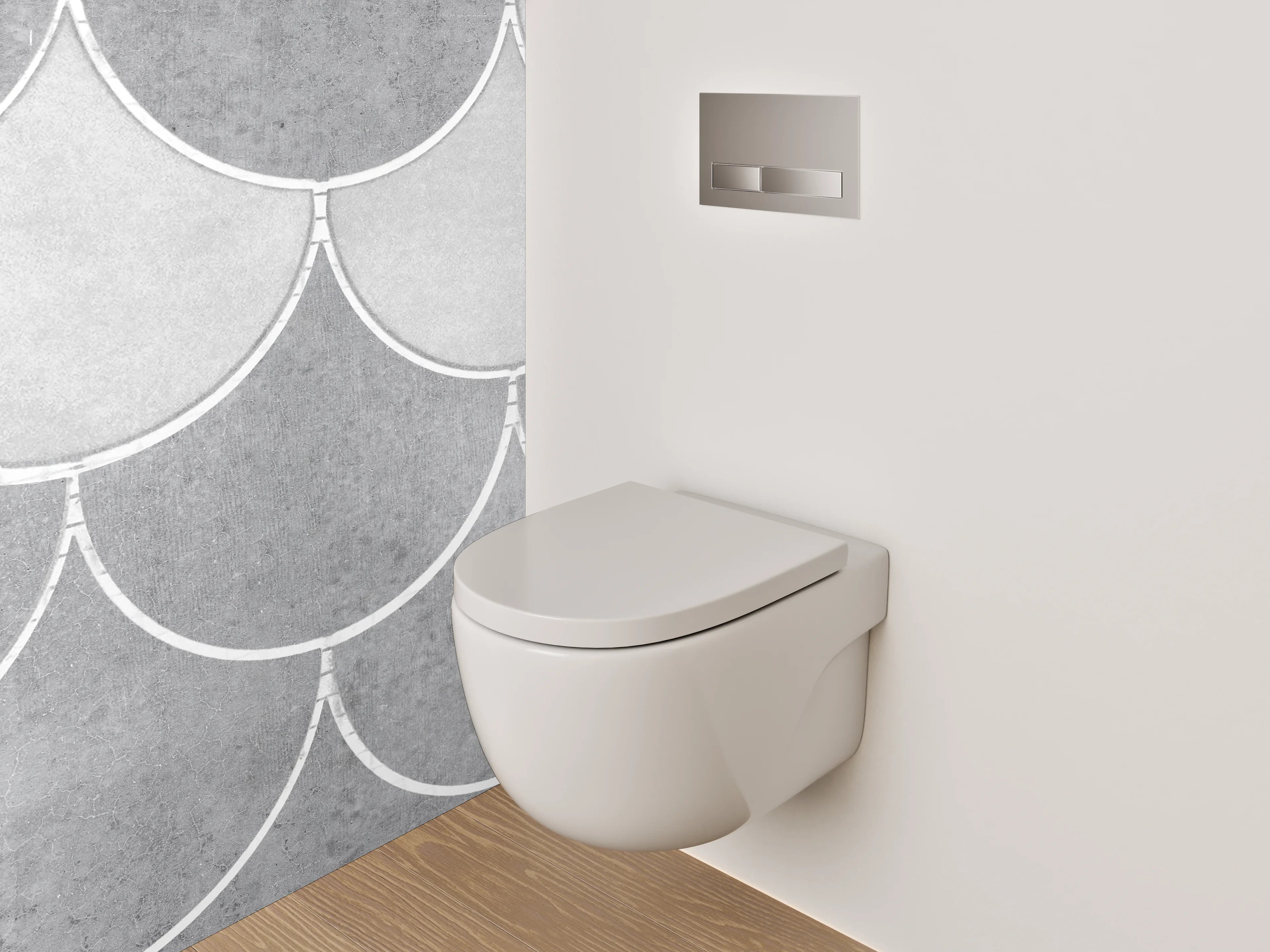 WC-Rückwand - Weiße Fischschuppen Fliesenoptik Grau