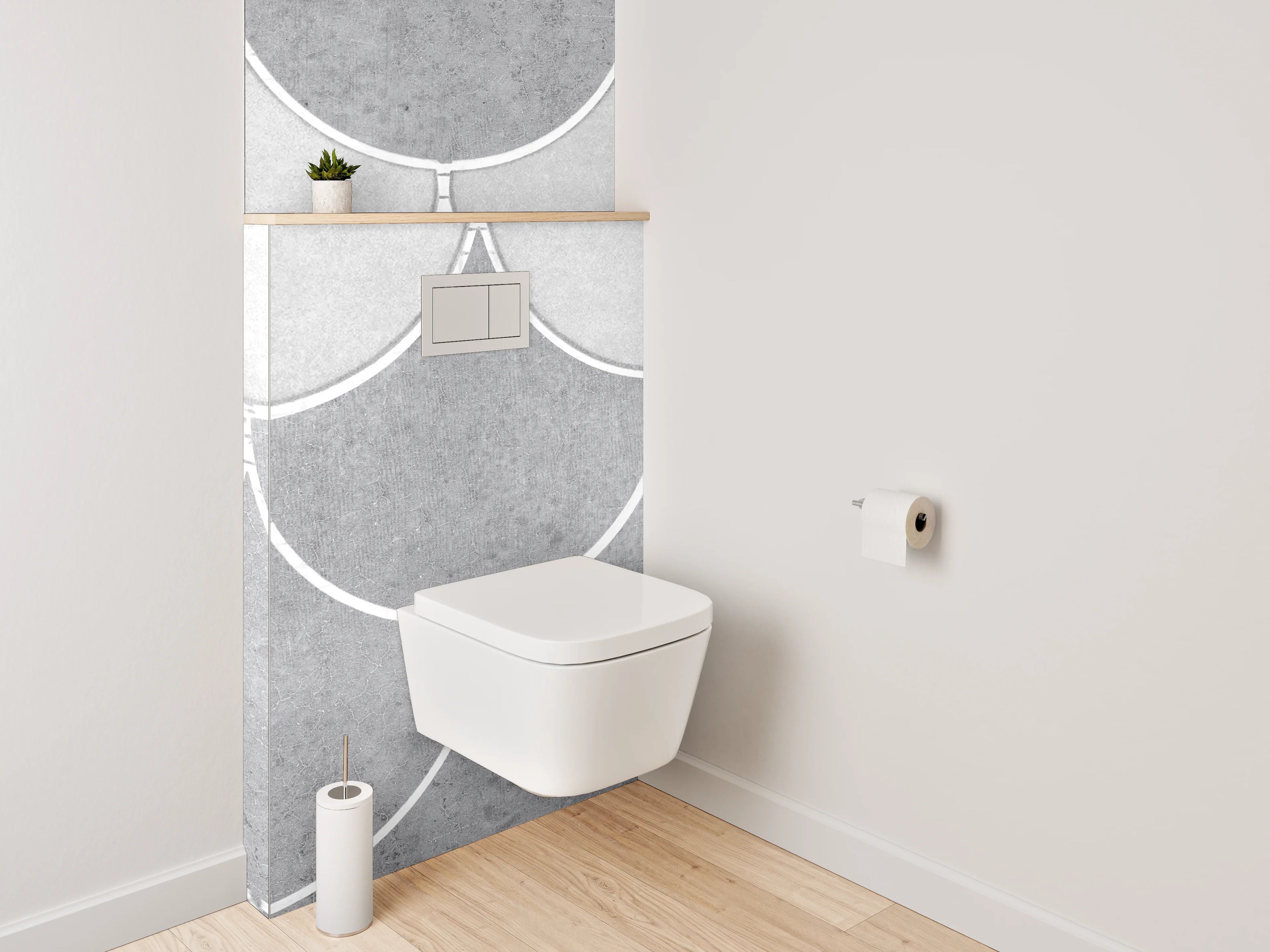 WC-Rückwand - Weiße Fischschuppen Fliesenoptik Grau