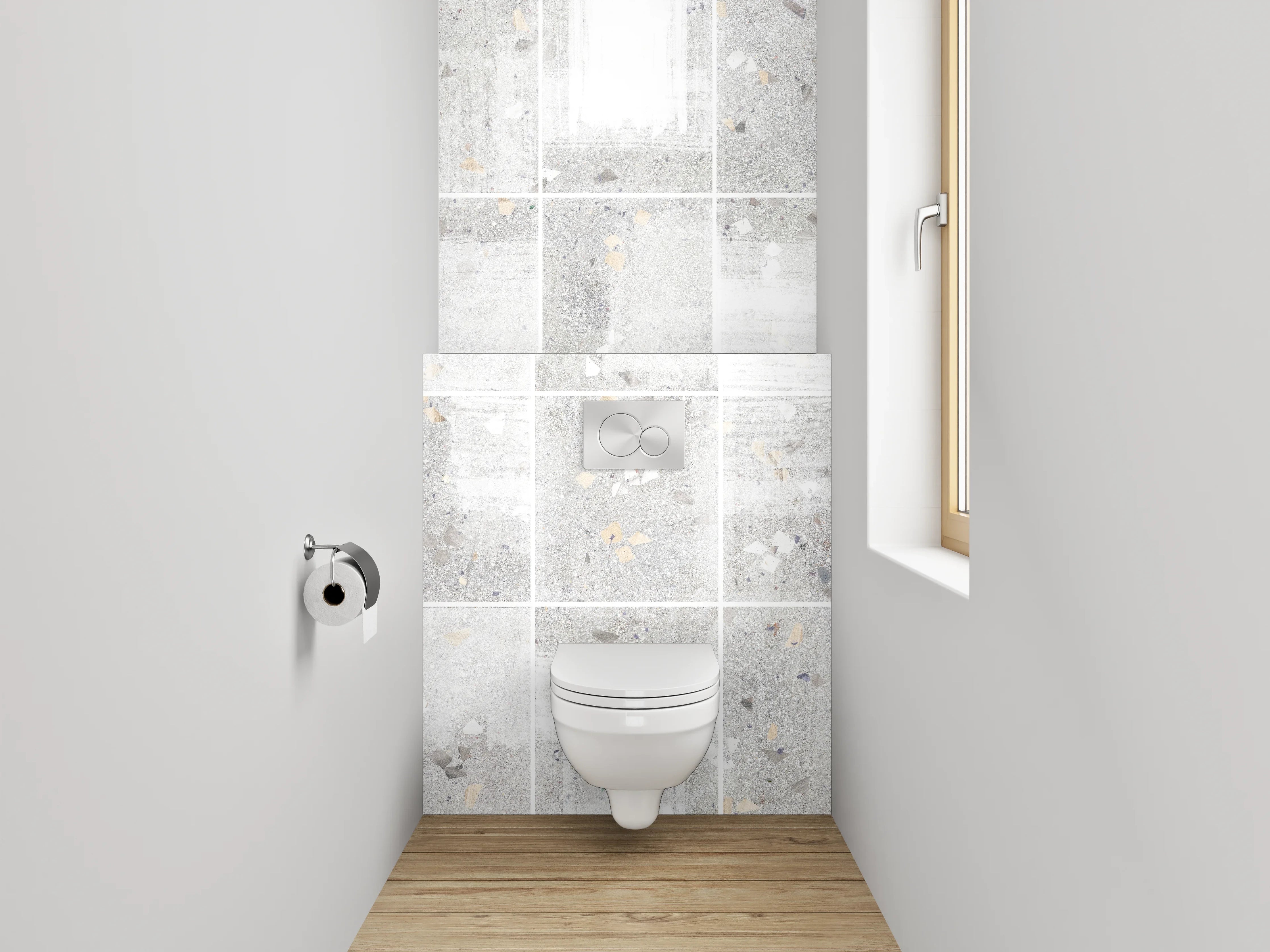 WC-Rückwand - Weiße Fliesen in moderner Betonoptik